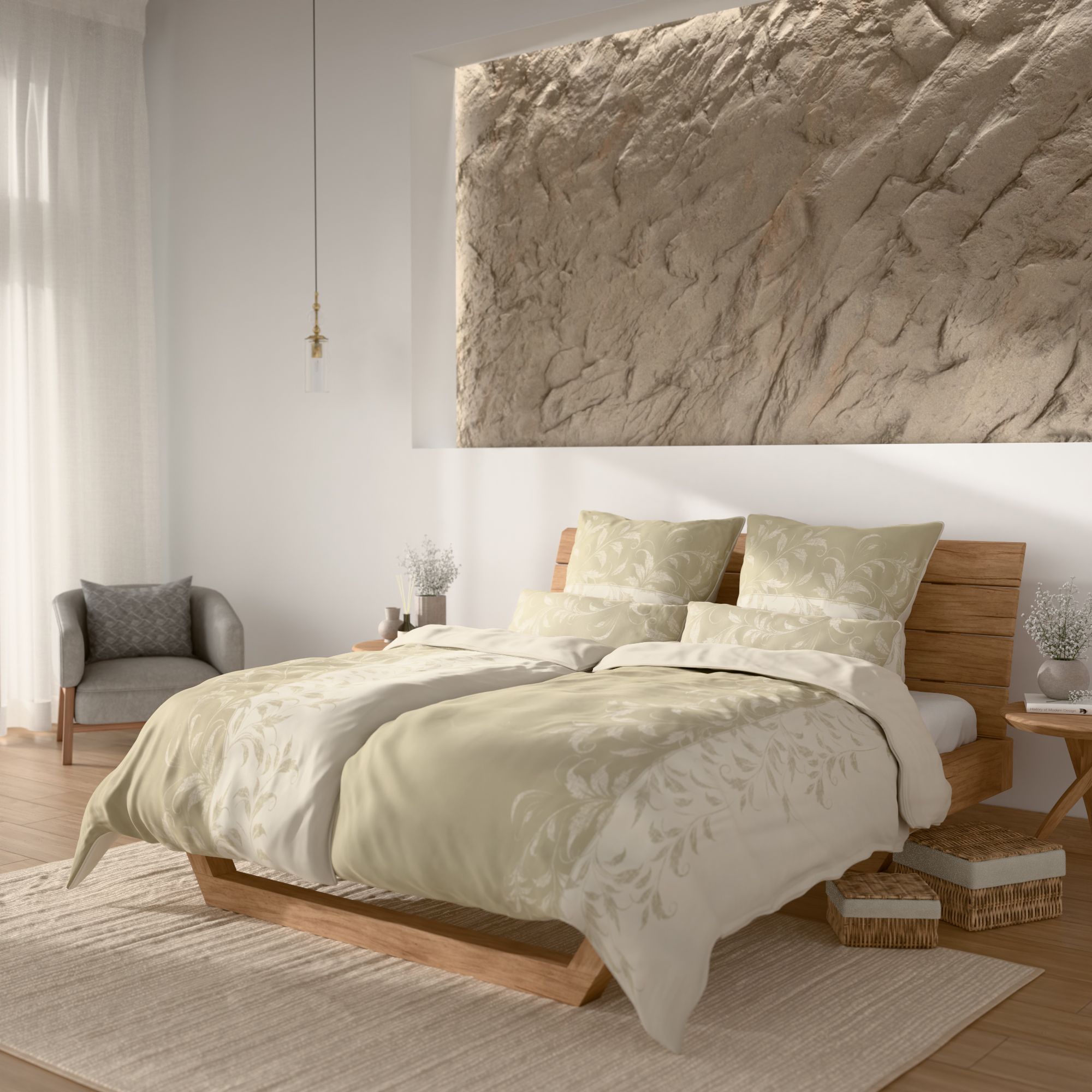 JERYMOOD Wendebettwäsche Blätterranke Mikrofaser Jersey Doppelbett, 6tlg.