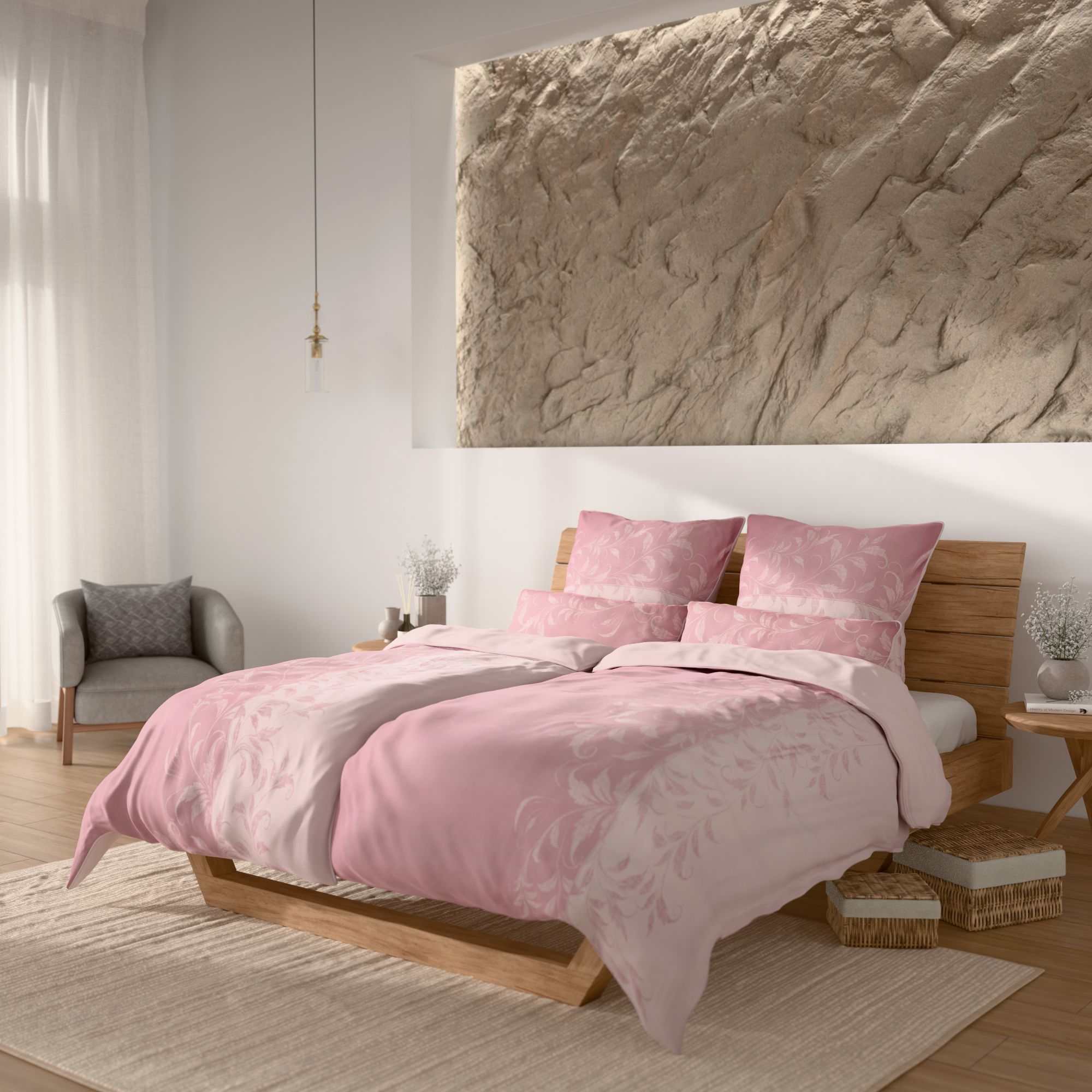 JERYMOOD Wendebettwäsche Blätterranke Mikrofaser Jersey Doppelbett, 6tlg.