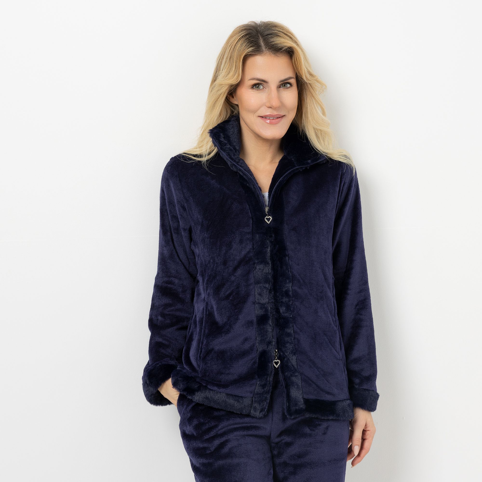 MONT CHALET Damen-Jacke uni Fellimitatbesatz Mikrofaser Chinchilla Stehkragen