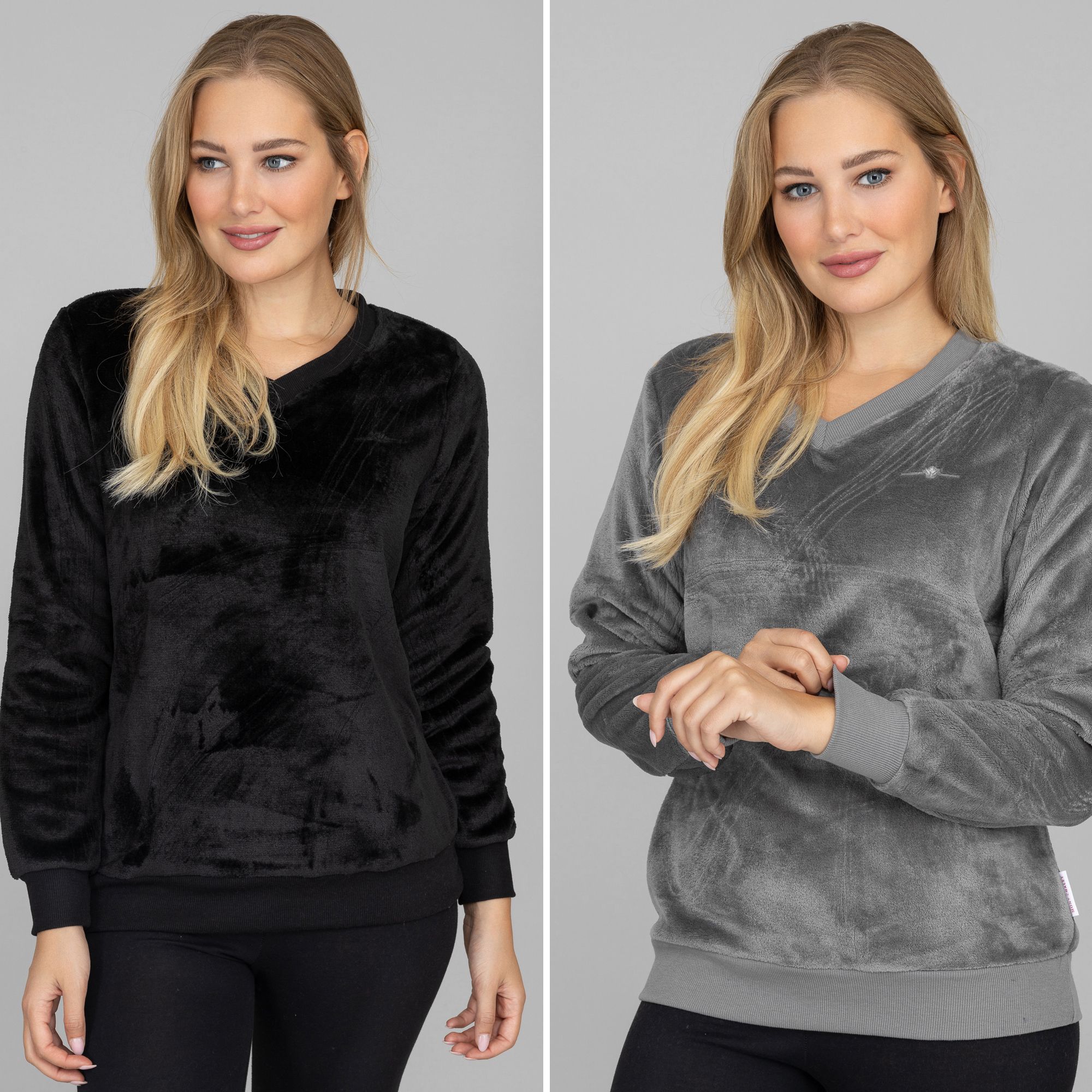 B-Ware MONT CHALET 2 Damen-Pullover Farbmix, V-Ausschnitt Mikrofaser Chinchilla