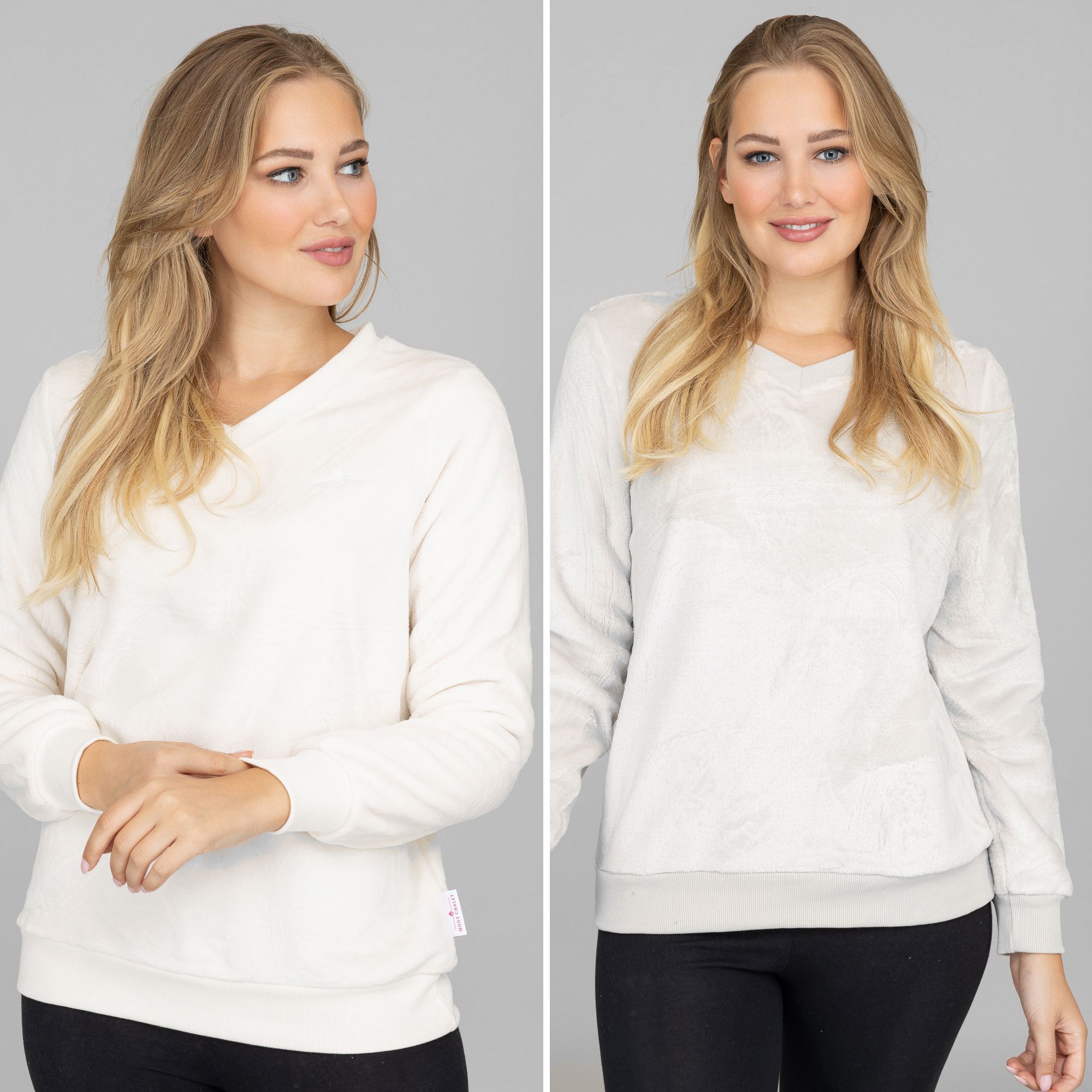 B-Ware MONT CHALET 2 Damen-Pullover Farbmix, V-Ausschnitt Mikrofaser Chinchilla