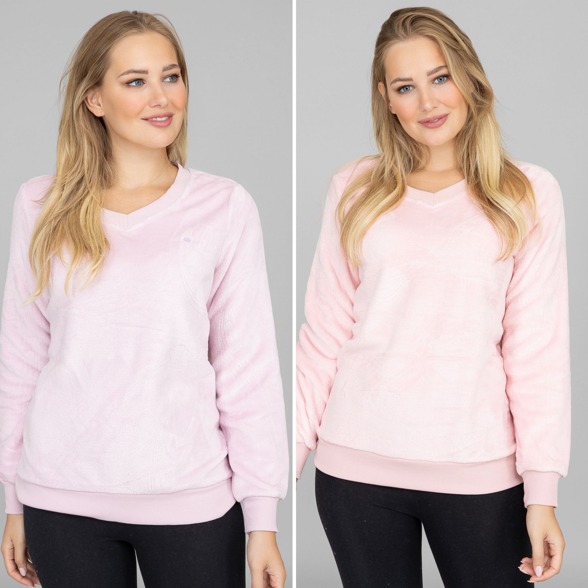 B-Ware MONT CHALET 2 Damen-Pullover Farbmix, V-Ausschnitt Mikrofaser Chinchilla