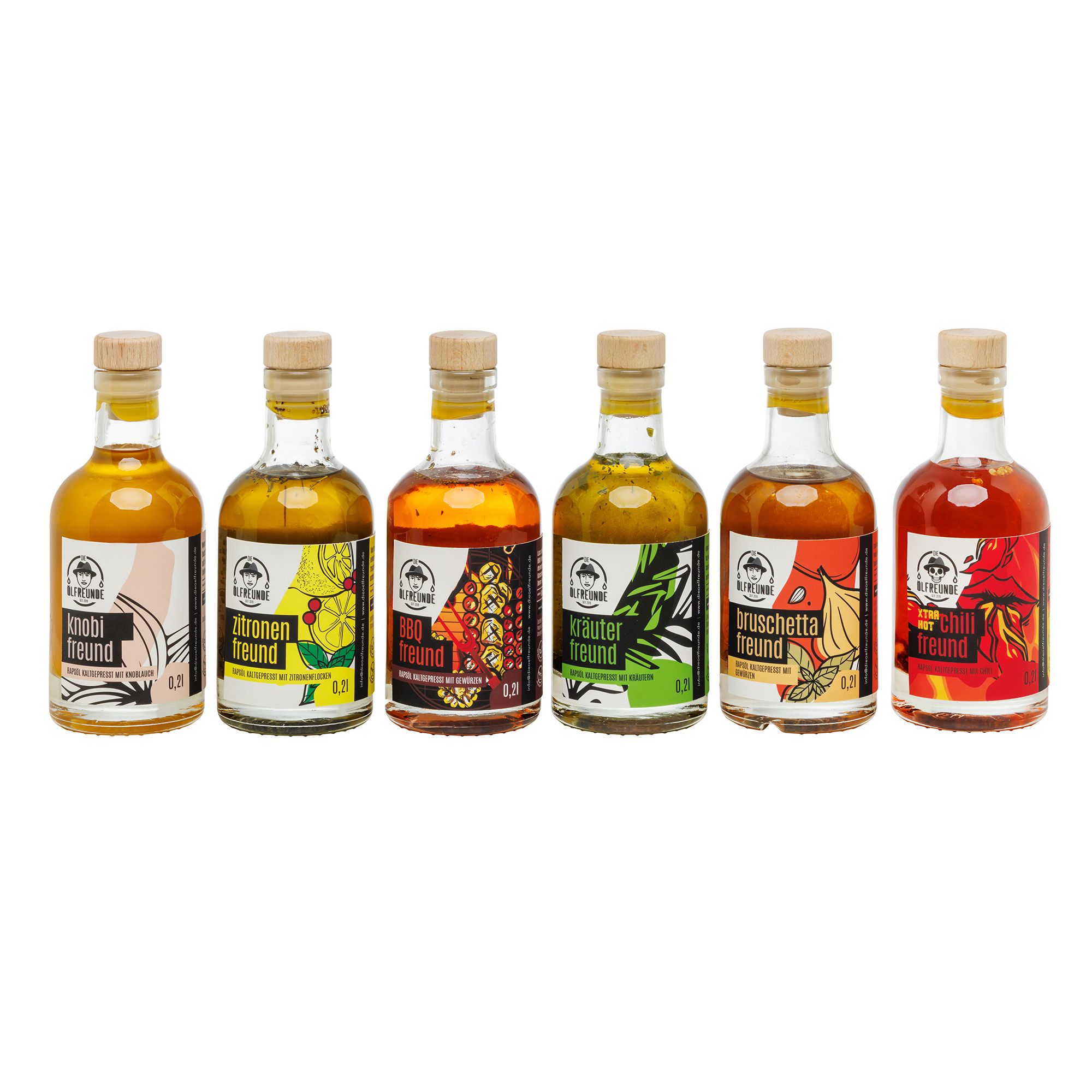  DIE ÖLFREUNDE Sommer Probierset Kräuter- & Gewürzöl 6 versch. Sorten Inhalt 6x 200ml