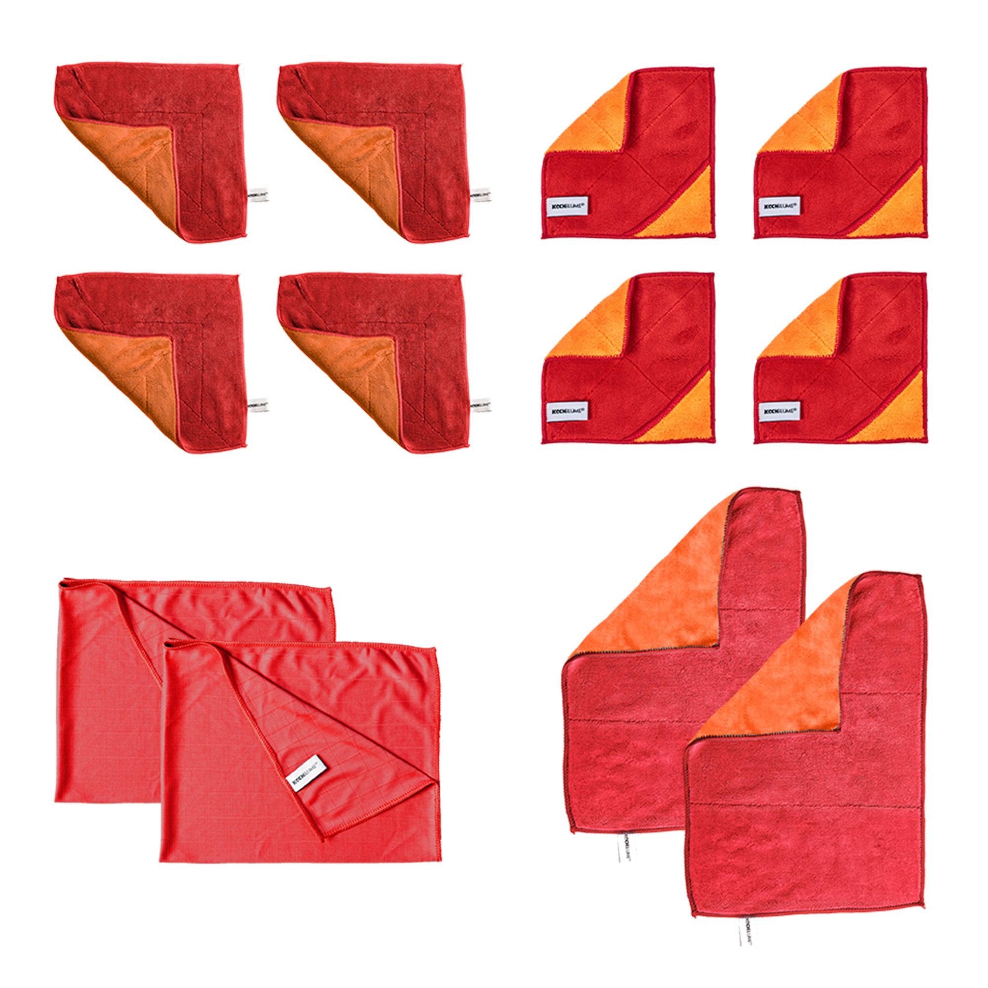 KOCHBLUME® Mikrofasertuch-Set Reinigungstücher verschiedene Größen 12-teilig