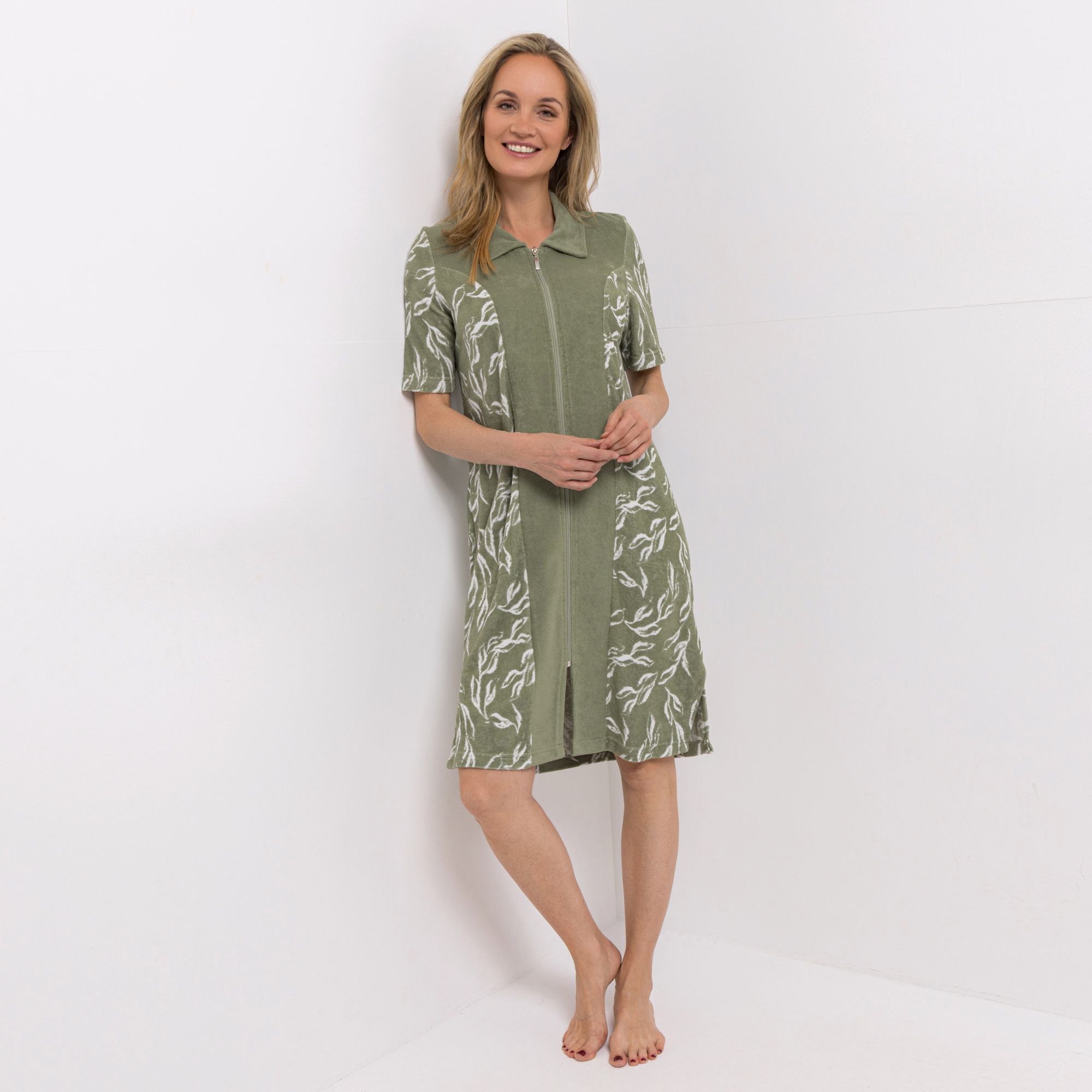 NACHTIGALL Damen-Hauskleid Ornamente 1/2-Arm Stehkragen