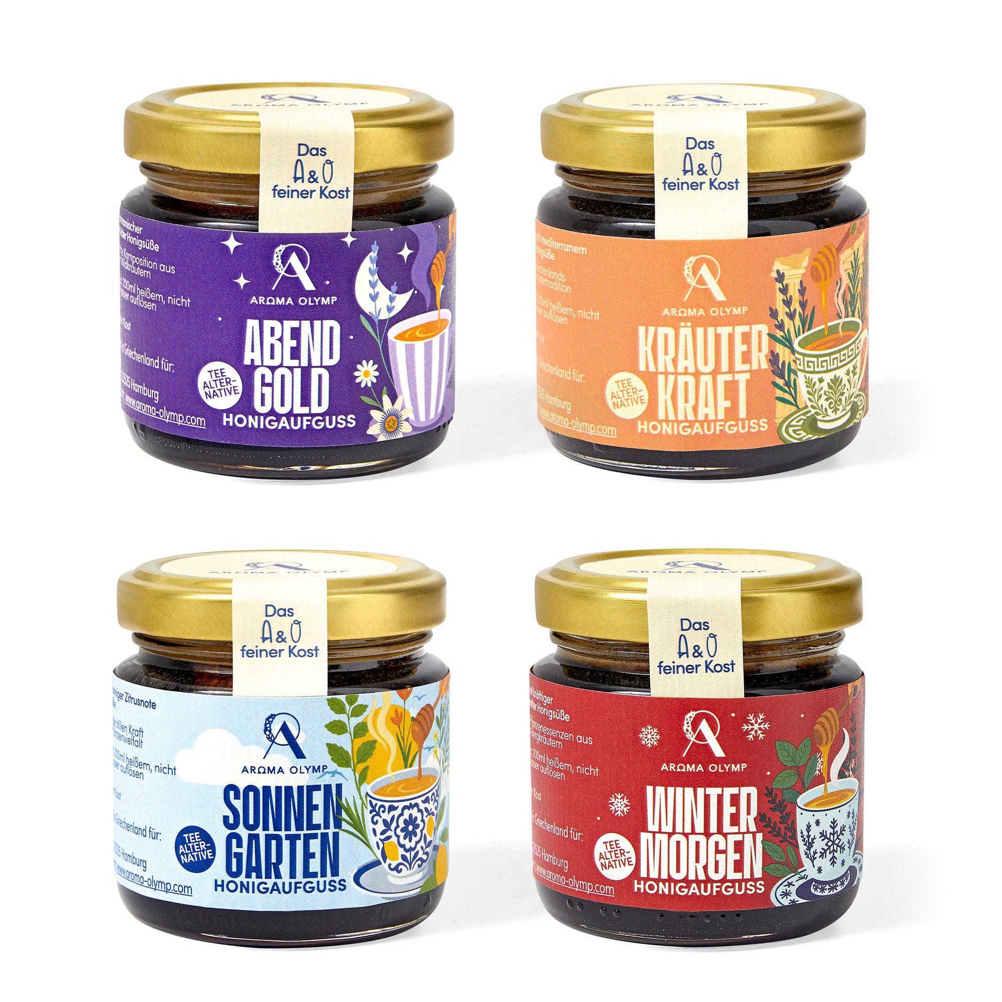 AROMA OLYMP Honigzubereitung Set mit ätherischen Ölen exklusiv bei QVC Inhalt 4x 120g