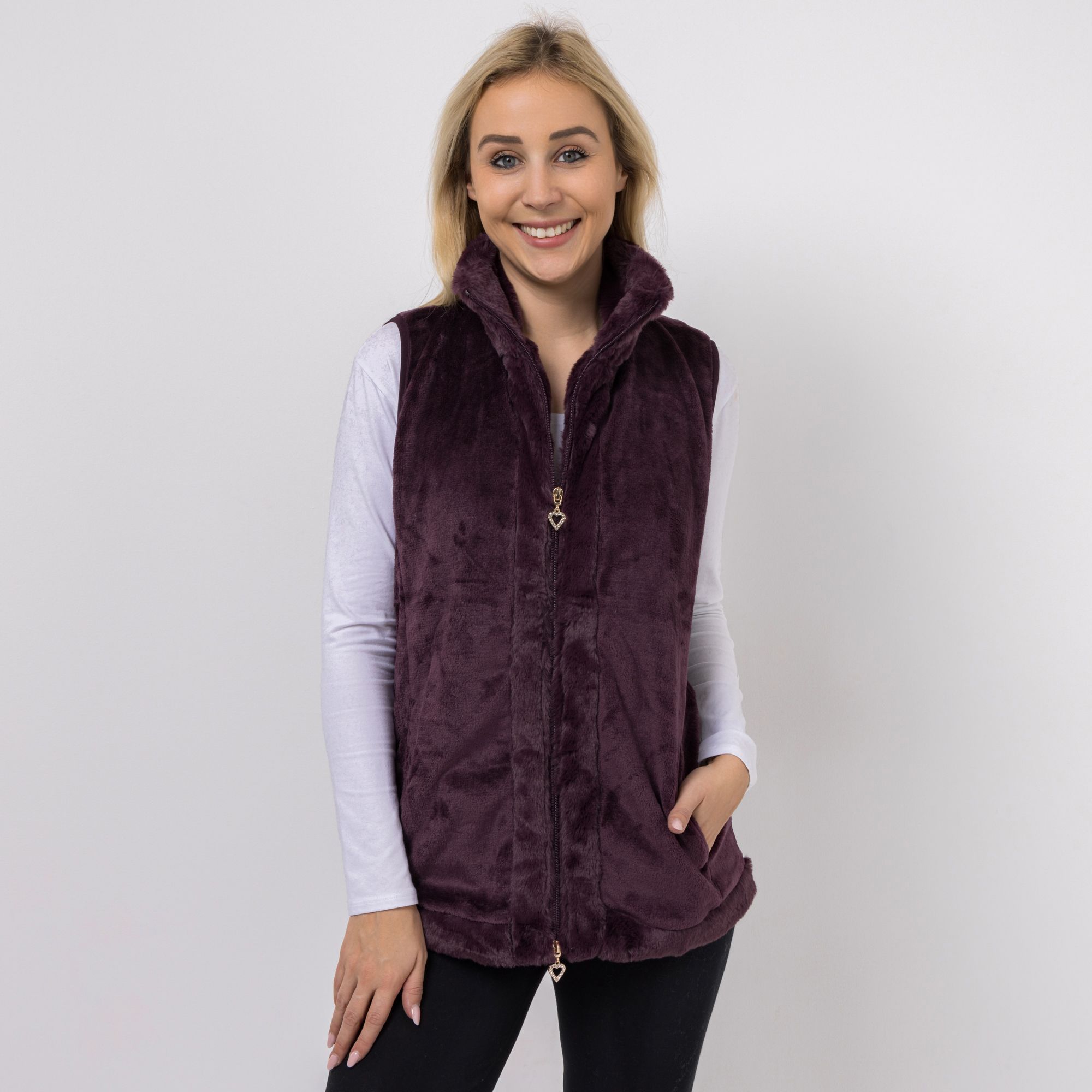 MONT CHALET Damen-Weste Fellimitatbesatz Mikrofaser Chinchilla Stehkragen