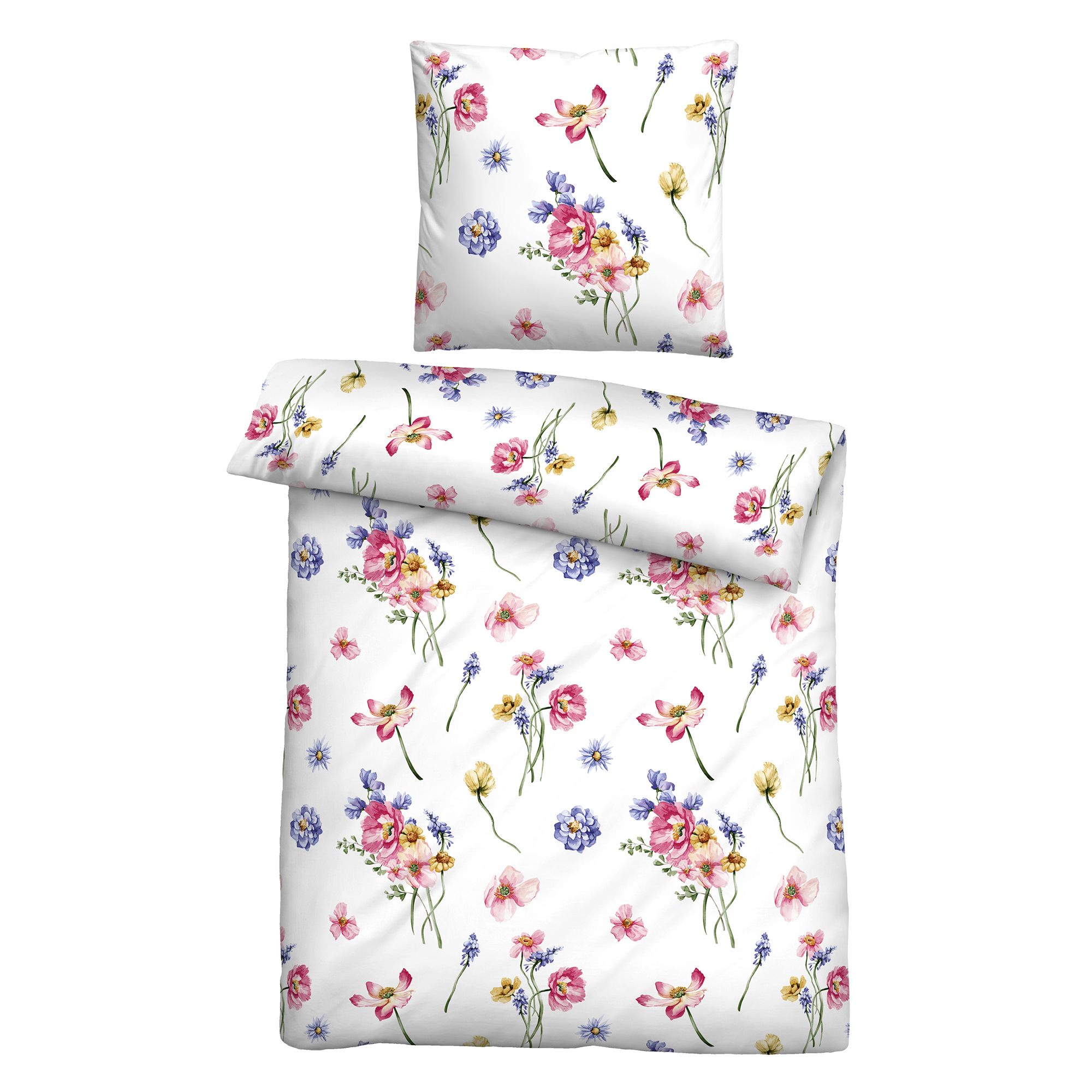 biberna® Bettwäsche Sommerblumen Baumwoll Seersucker Einzelbett, 2tlg.