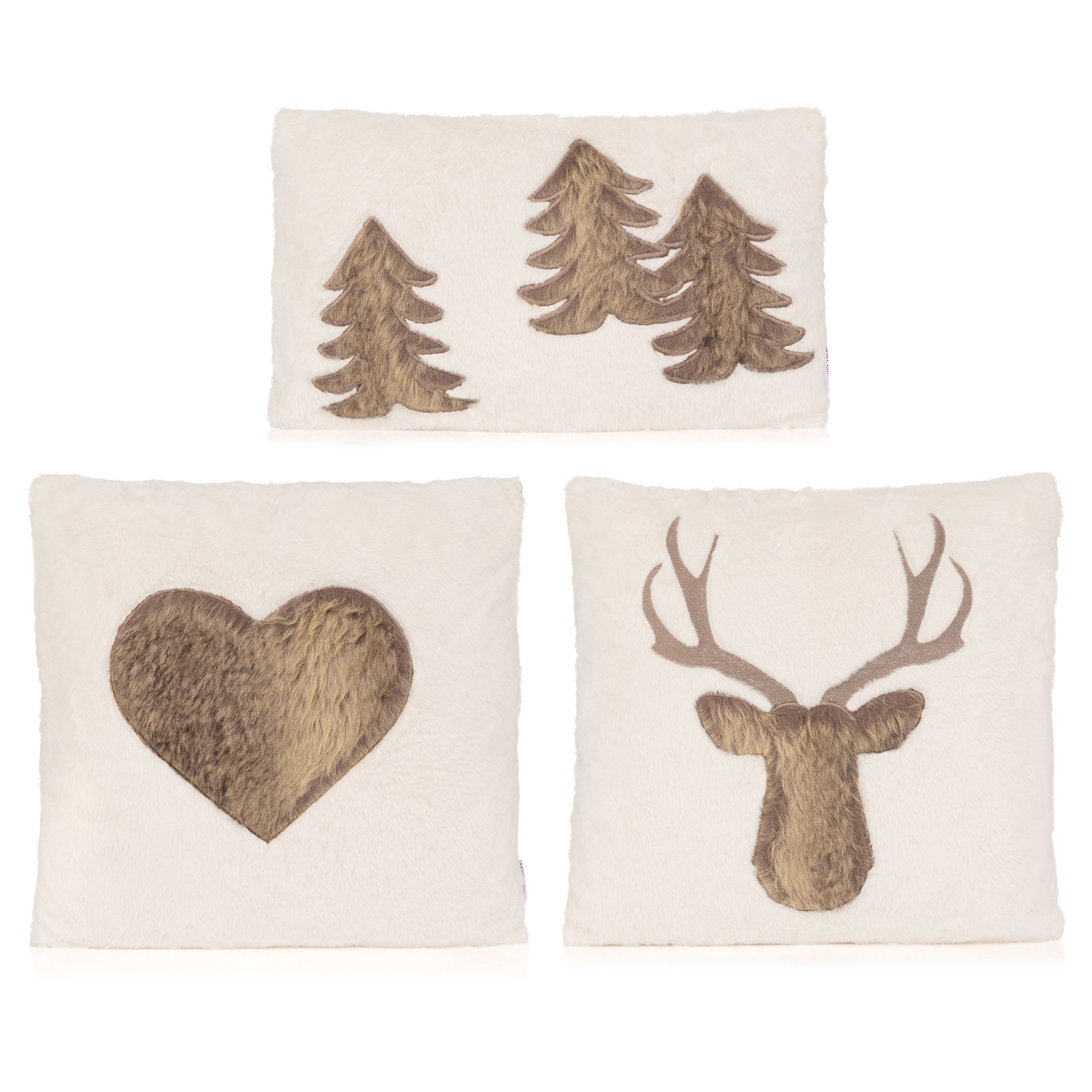 MONT CHALET 3 gefüllte Kissen Fell-Applikationen Lammfellimitat 2x 45x45cm & 30x50cm