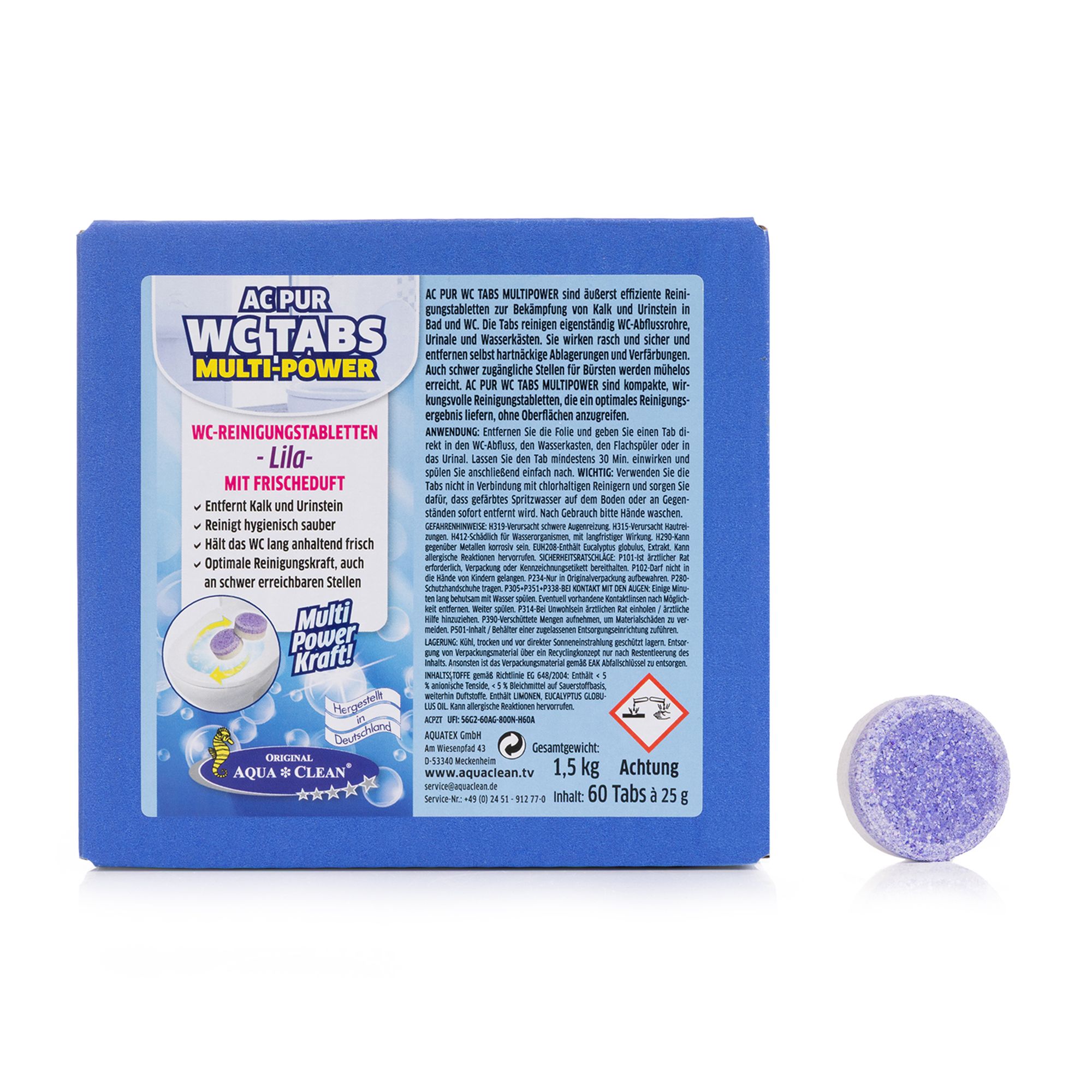 AQUA CLEAN PUR WC Tabs Multi-Power kraftvolle Reinigung mit Eukalyptus-Duft 60 Stück