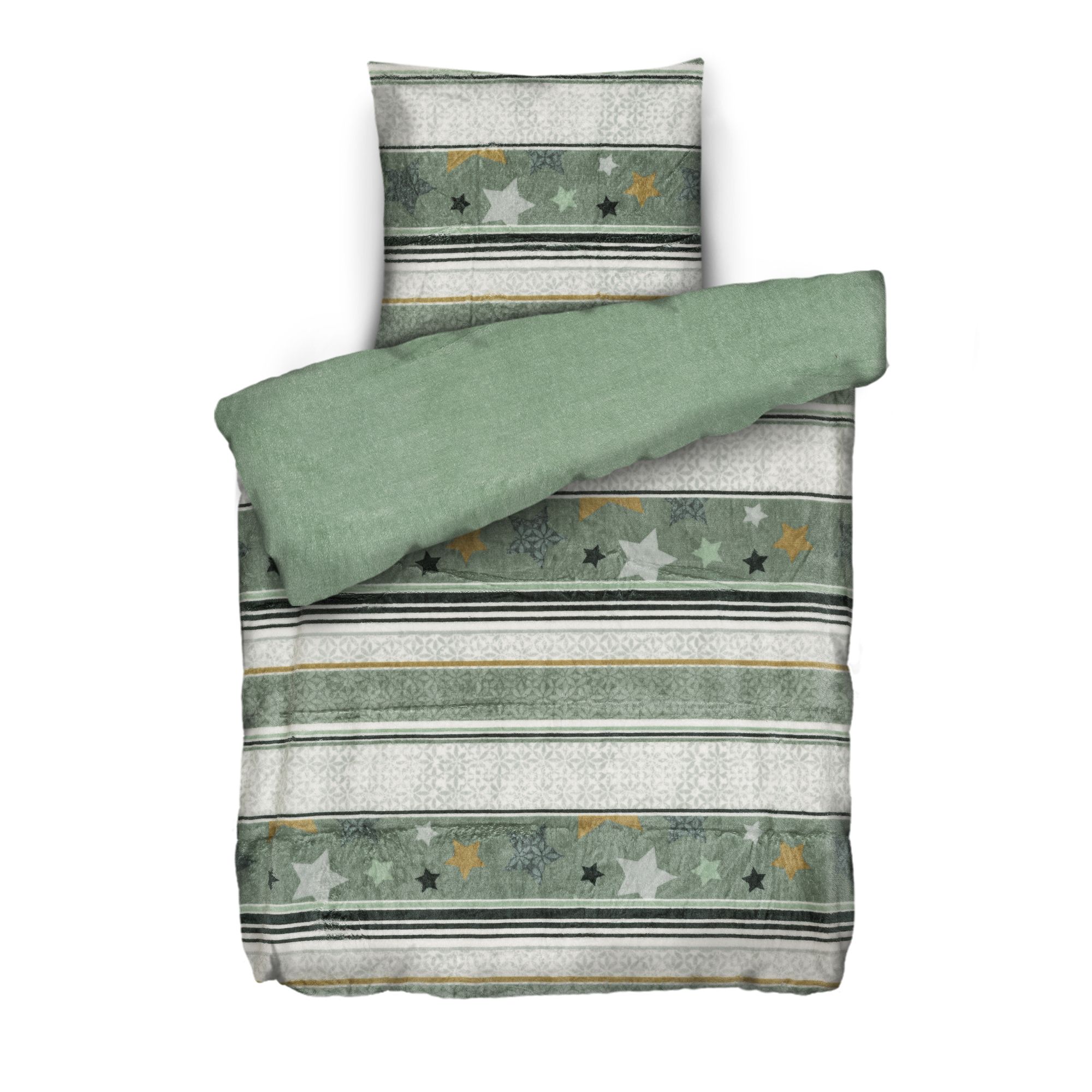 BADIZIO Classic Wendebettwäsche Winterstreifen Mikrofaser Plüsch Einzelbett, 2tlg.