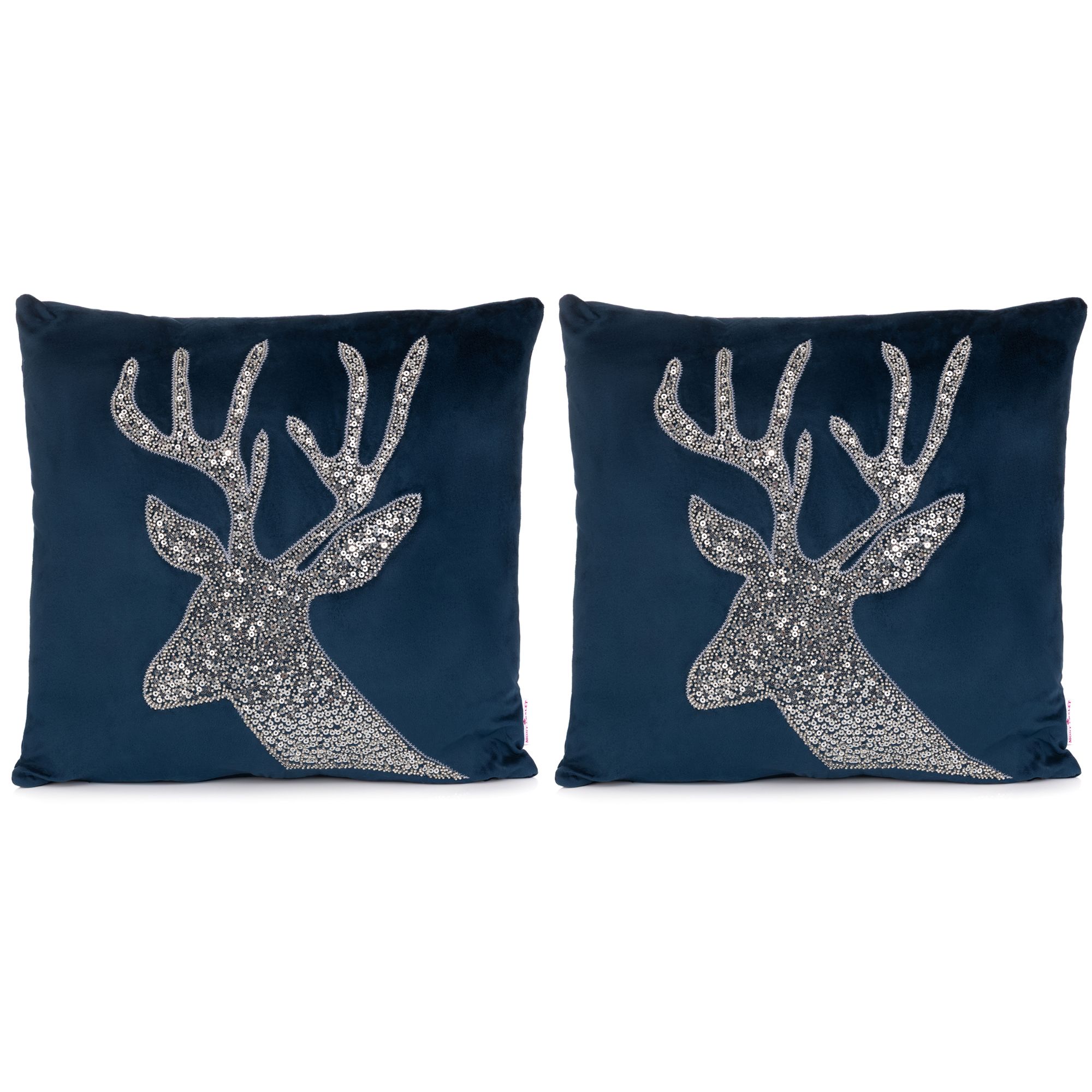 MONT CHALET 2 gefüllte Kissen Pailletten-Hirsch uni Samtfell waschbar, 45x45cm