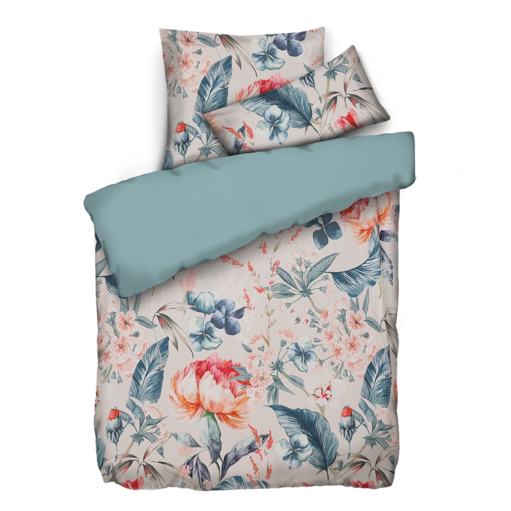 JERYMOOD Rib-Jersey Wendebettwäsche Blumenwiese Mikrofaser Jersey Einzelbett, 3tlg.