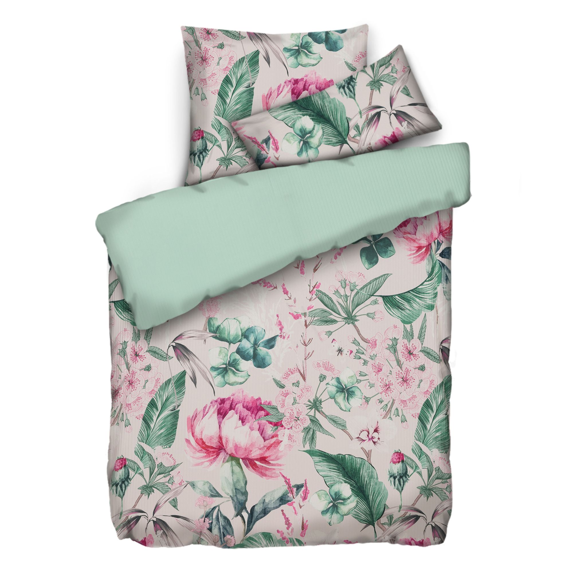 JERYMOOD Rib-Jersey Wendebettwäsche Blumenwiese Mikrofaser Jersey Einzelbett, 3tlg.