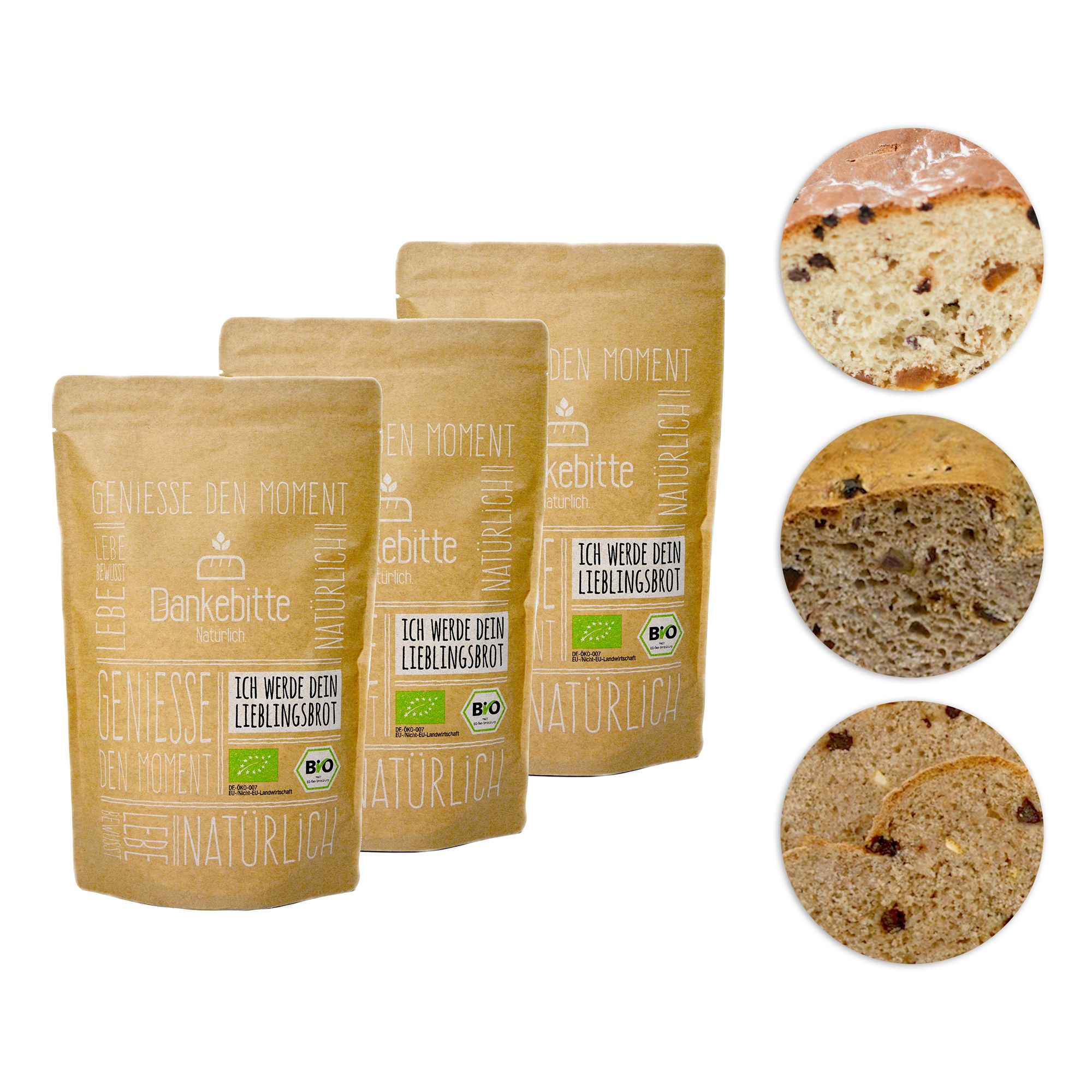 DANKEBITTE Bio-Brotbackmischung Winteredition Set 3 versch. Sorten Inhalt 1.759g