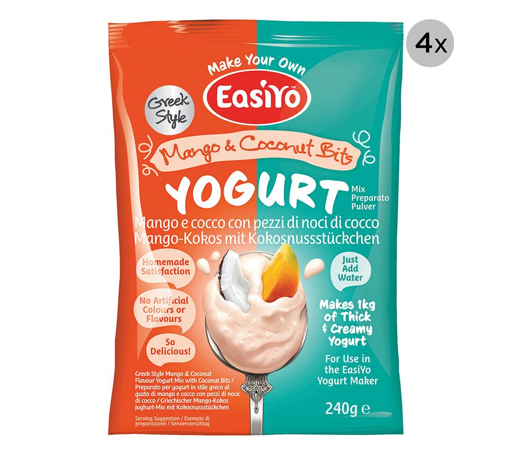 EasiYo Yogurt Stile Greco al Gusto di Cocco con Pezzi di Cocco (4x) 