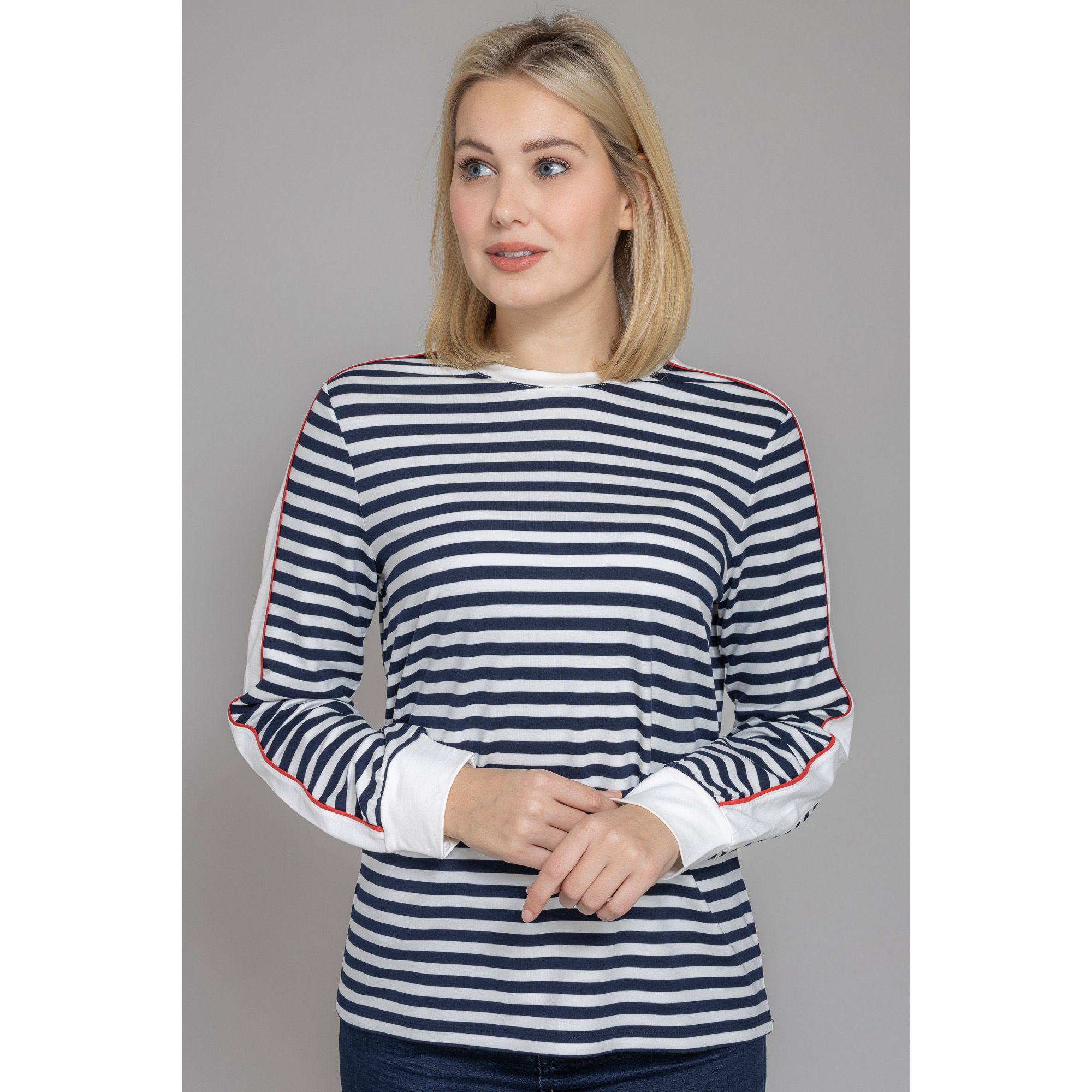 B-Ware DENIM & CO. Sweatshirt, 1/1-Arm Rundhalsausschnitt geringelt