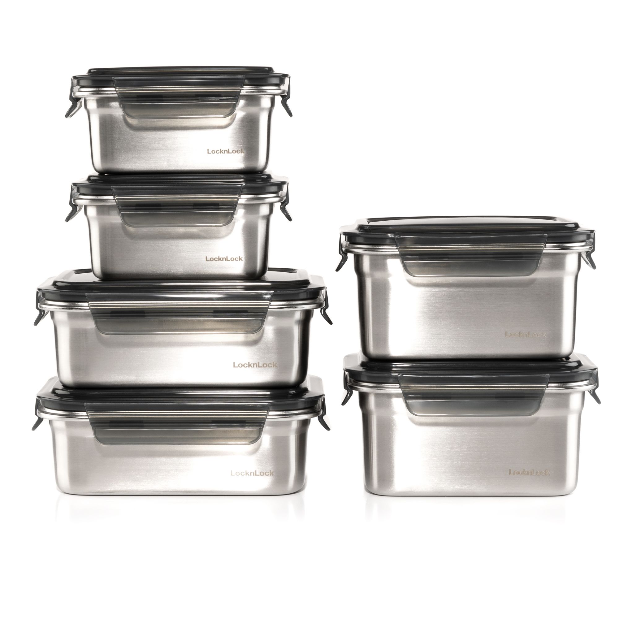 LocknLock 6 Frischhaltedosen Edelstahl 2x500ml, 2x1L und 2x1,2L Gesamtvolumen 5,4L