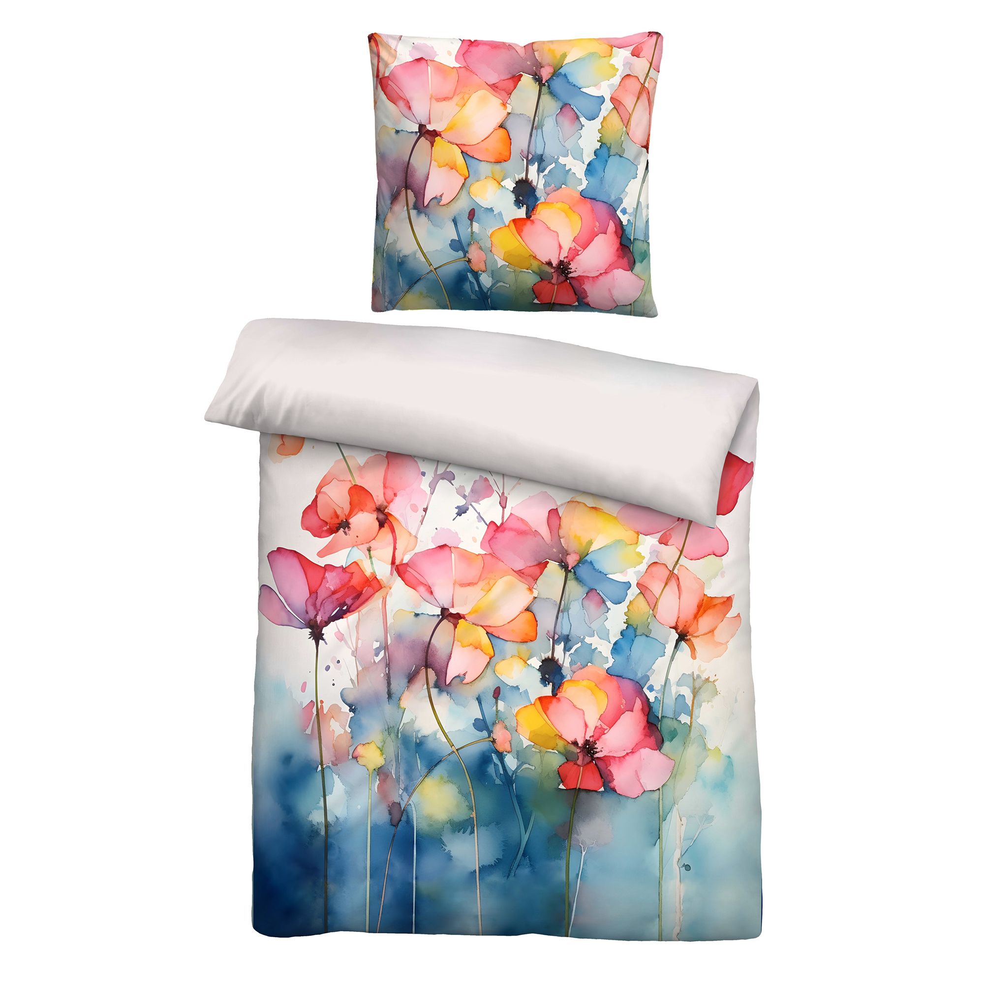 biberna® Wendebettwäsche Aquarellblumen Mako-Satin Einzelbett, 2tlg.