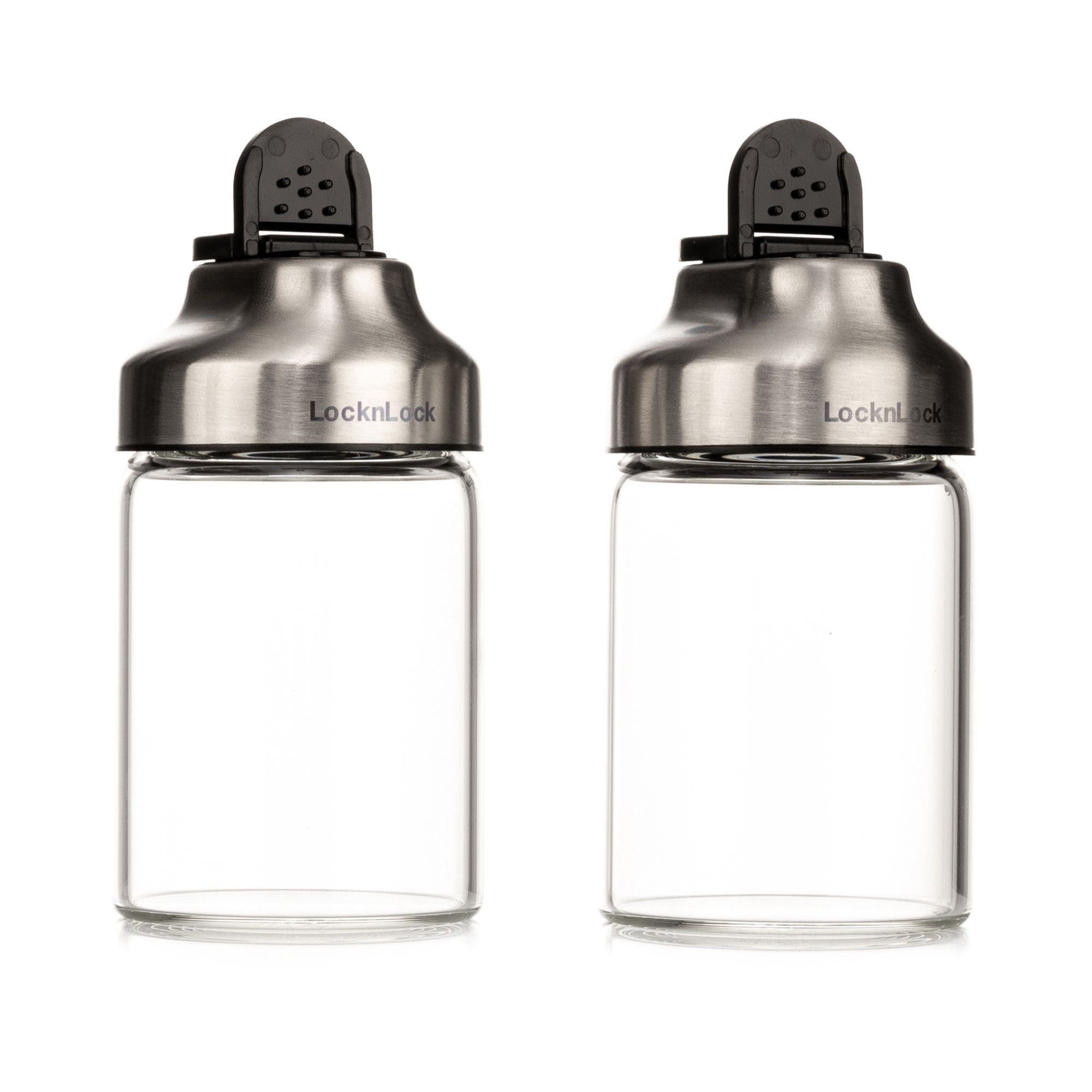 B-Ware LocknLock Salz- & Pfeffer-Set 2 Borosilikatgläser mit Edelstahldeckel