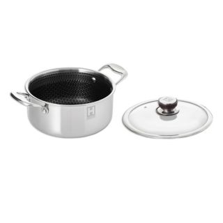 HENSSLERS Edelstahl-Topf Ø24cm, 5,0L inkl. Glasdeckel Wabenstruktur