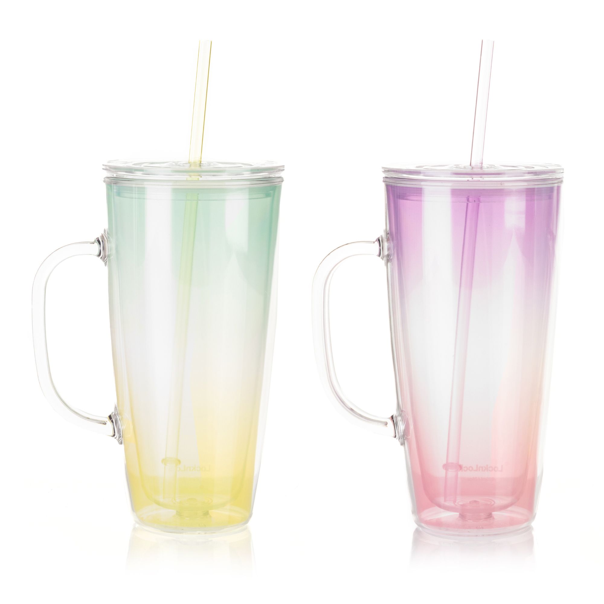 LocknLock 2 Trinkbecher mit Trinkhalm und Henkel je 720ml Volumen