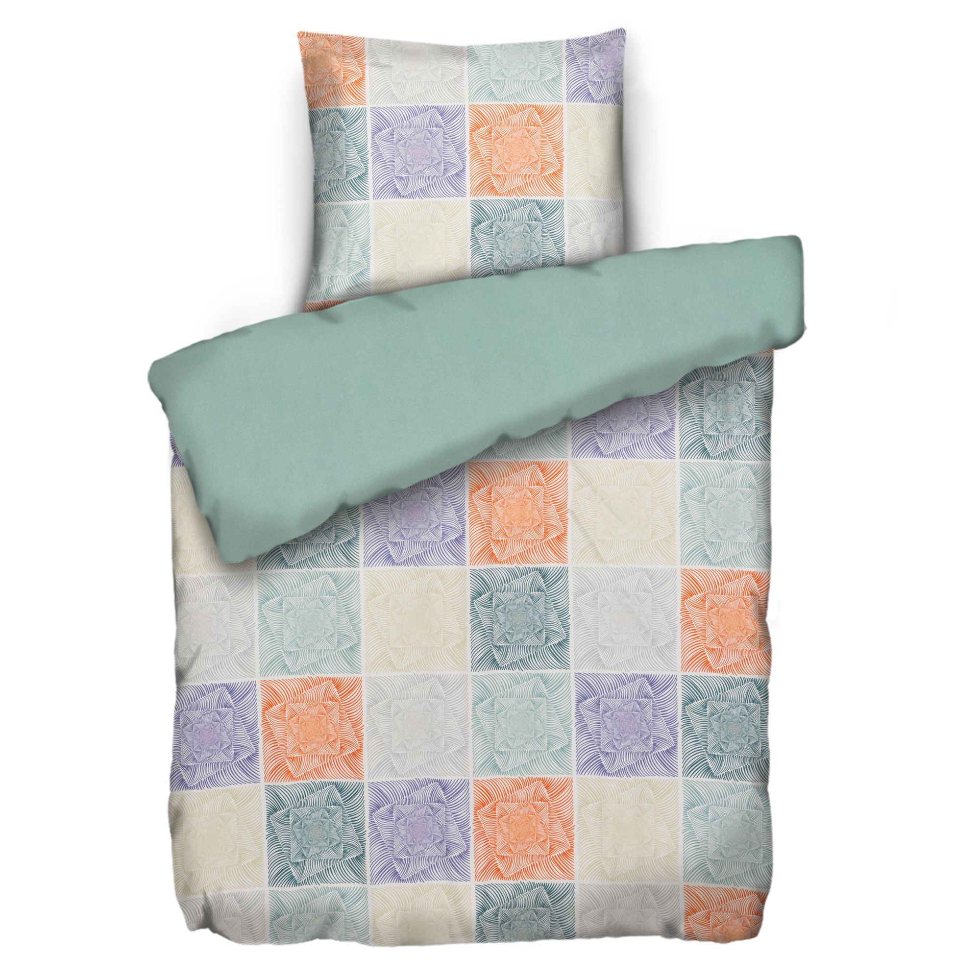 JERYMOOD Wendebettwäsche Grafik aus Quadraten Mikrofaser Jersey Einzelbett, 2tlg.