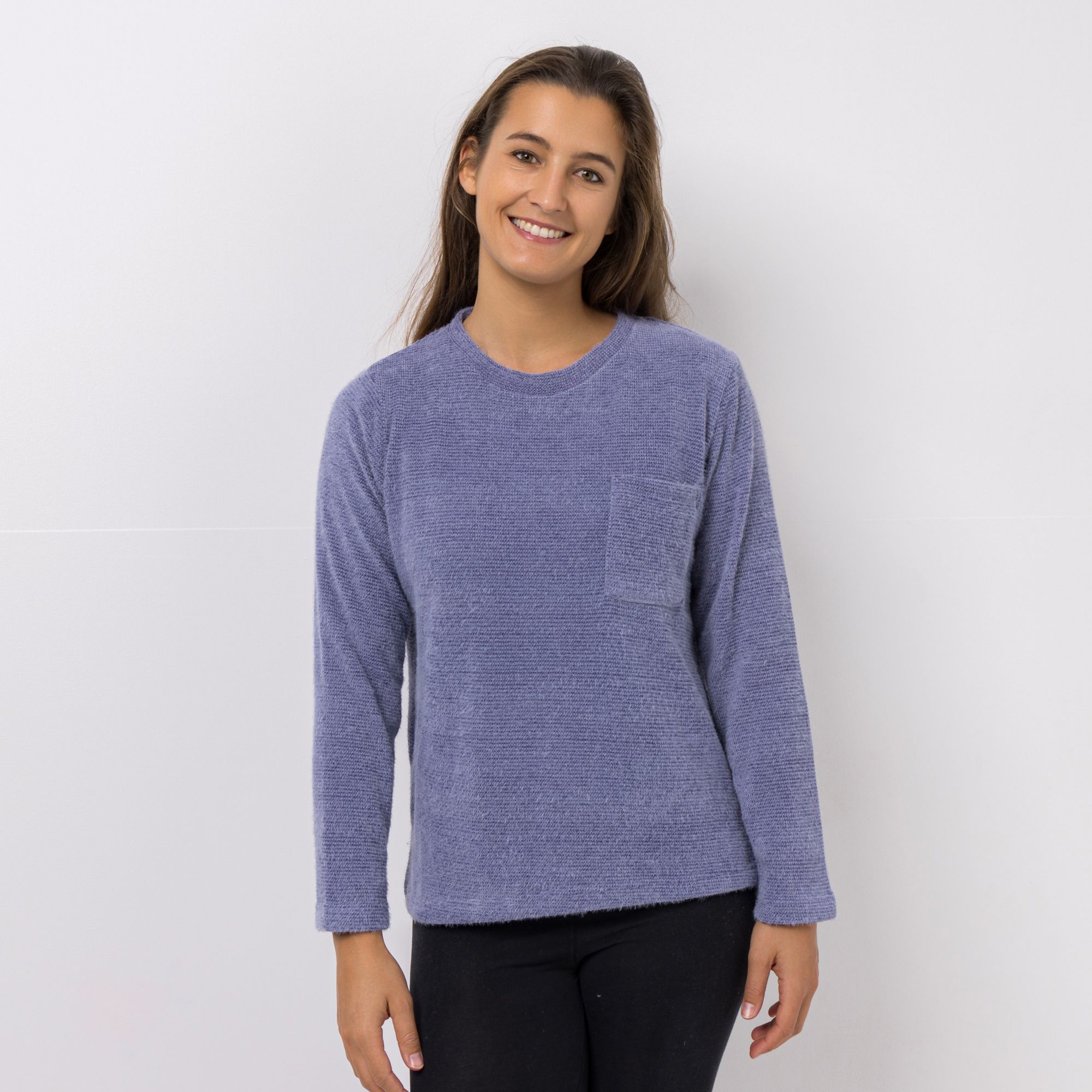 MONT CHALET Damen-Pullover uni Angora-Fellimitat Rundhalsausschnitt