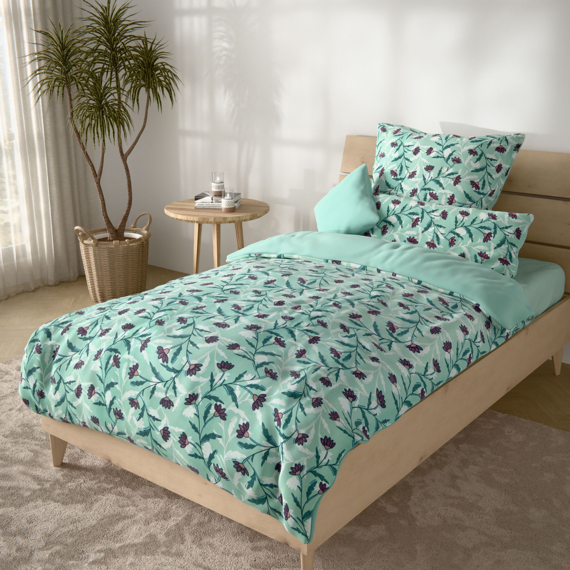 SOFT HARMONY Wendebettwäsche künstlerische Blumen Mikrofaser samtweich Einzelbett, 5tlg.