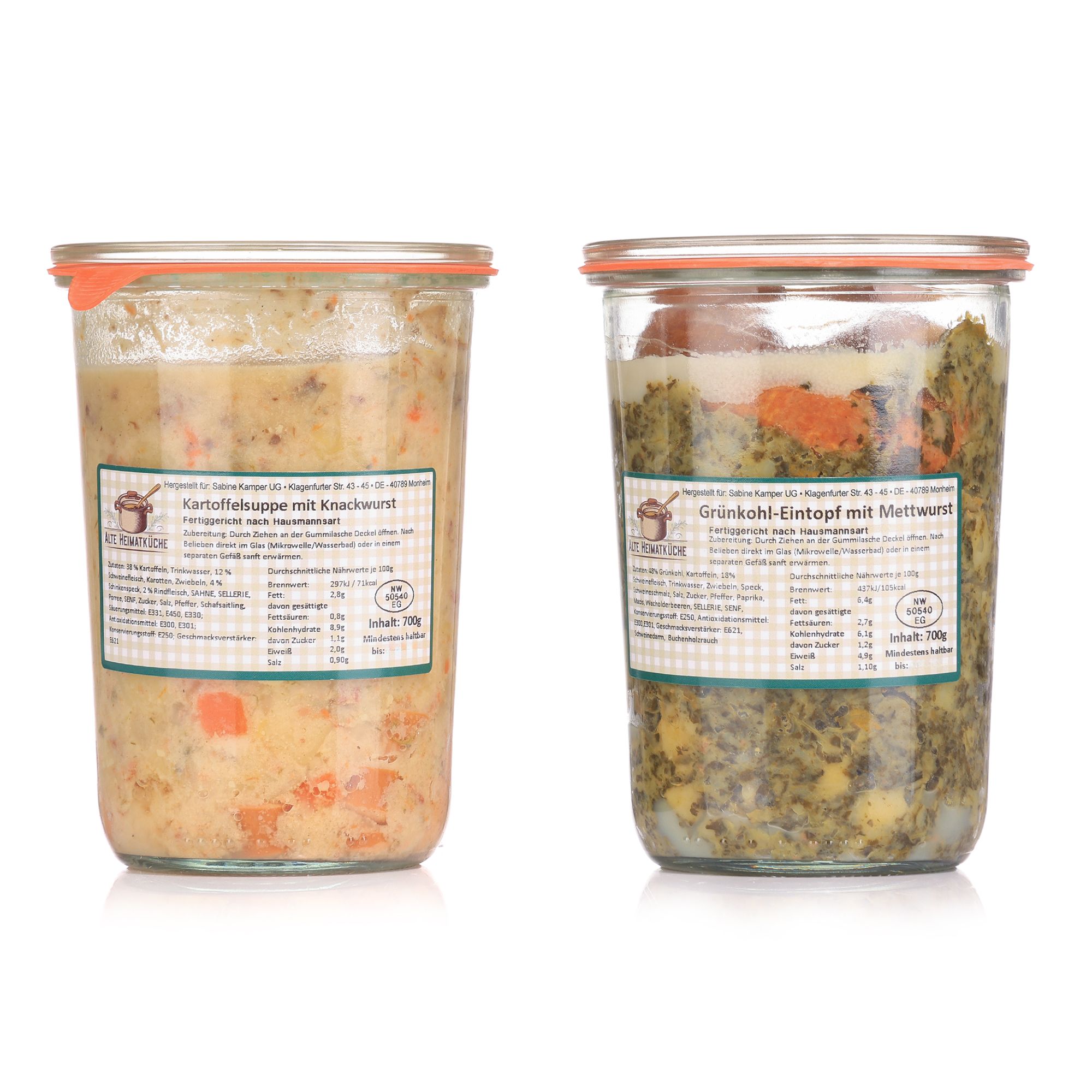ALTE HEIMATKÜCHE Grünkohl und / oder Kartoffelsuppe mit Wurstbeilage 2x 700g ca. 4 Portionen
