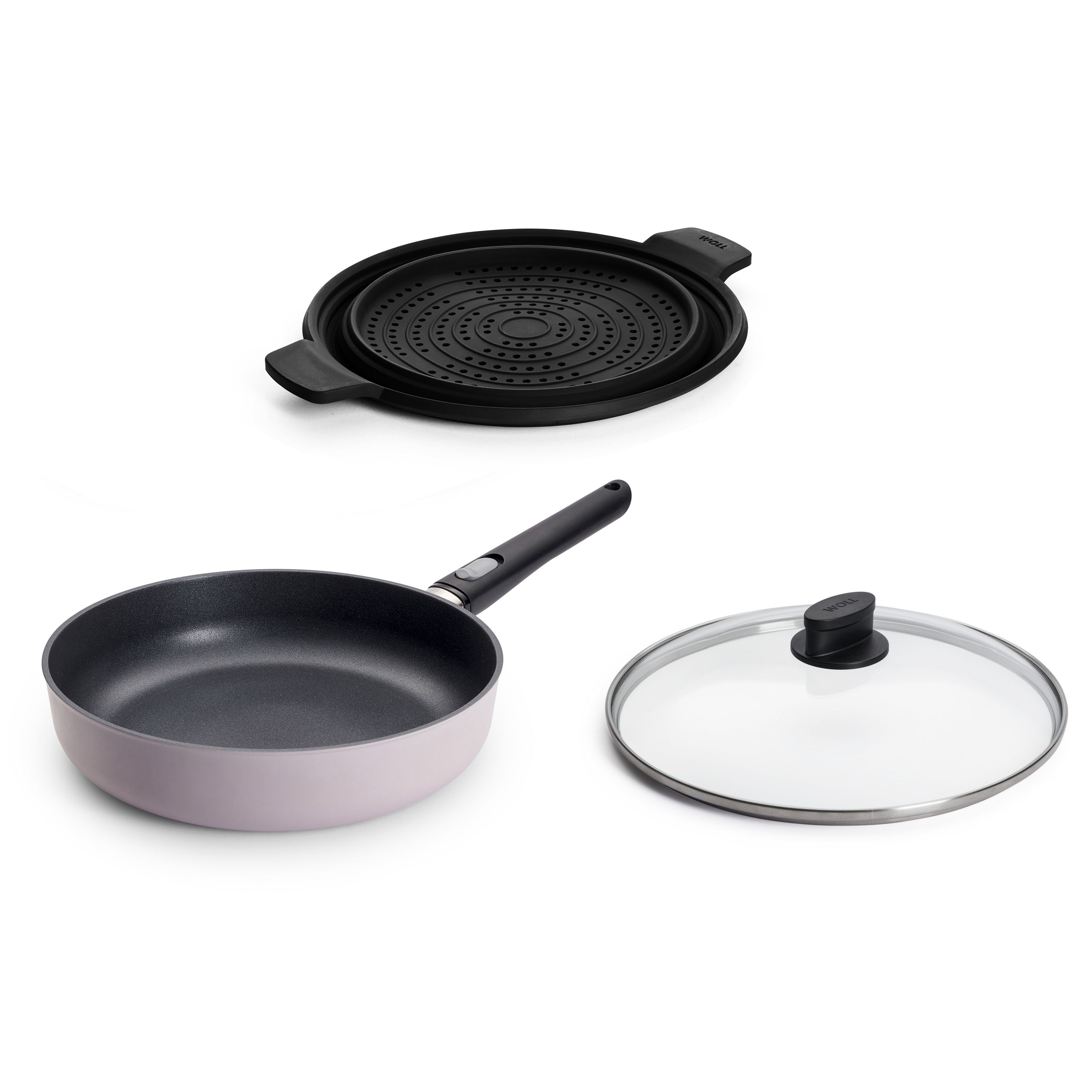 WOLL® Ecolour Hochrandpfanne Ø28cm mit Siebeinsatz und Deckel