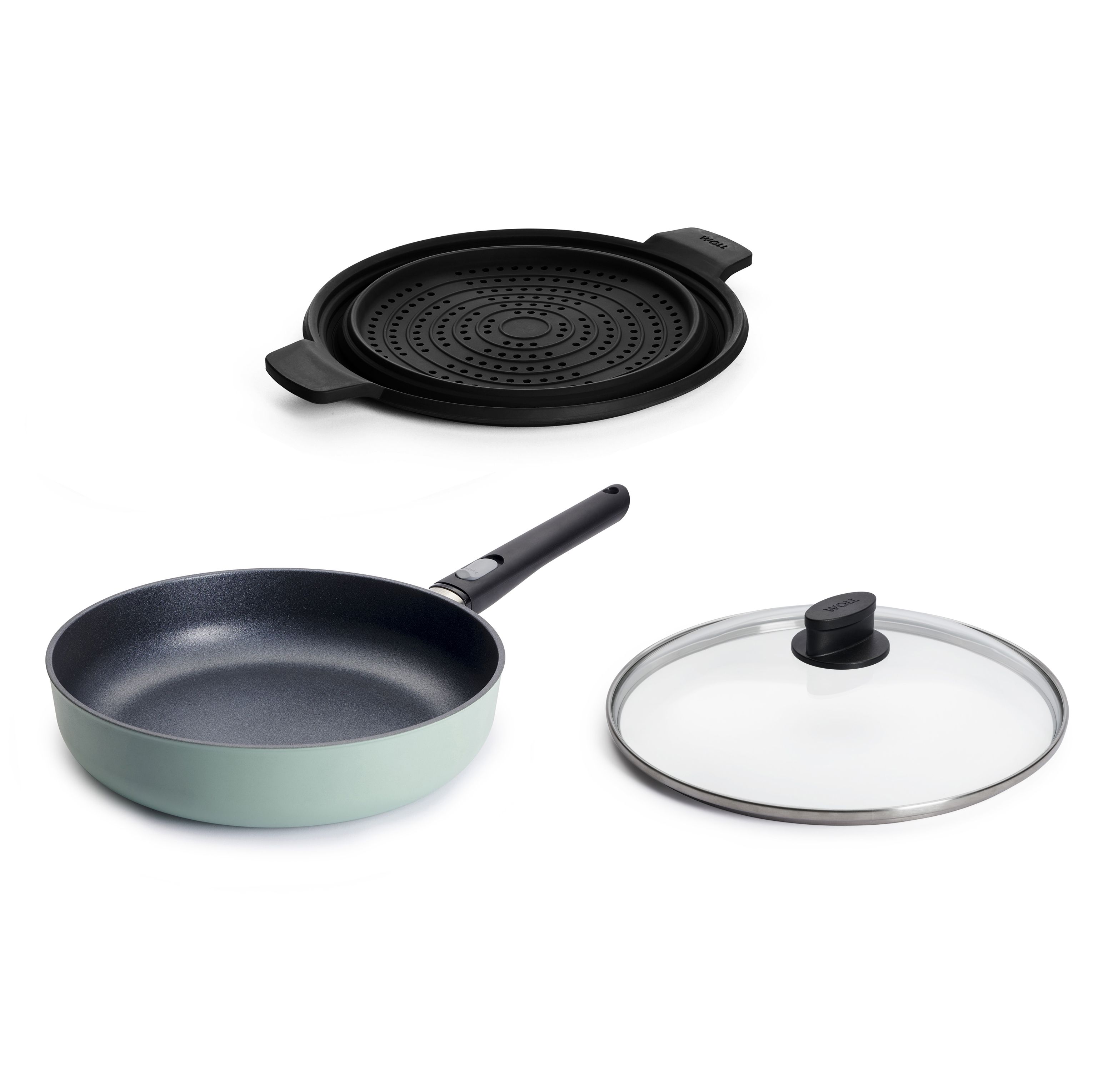 WOLL® Ecolour Hochrandpfanne Ø28cm mit Siebeinsatz und Deckel