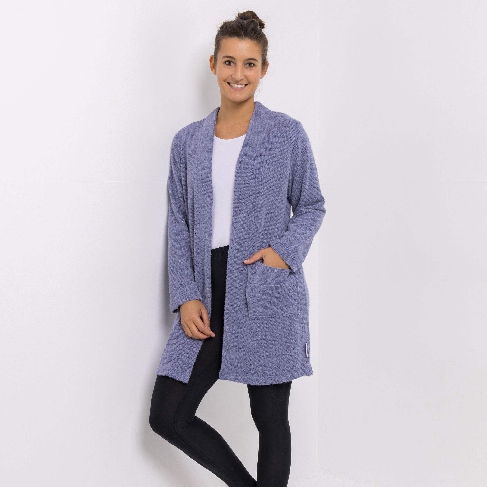 MONT CHALET Homewear-Cardigan uni Angora-Fellimitat hüftumspielend
