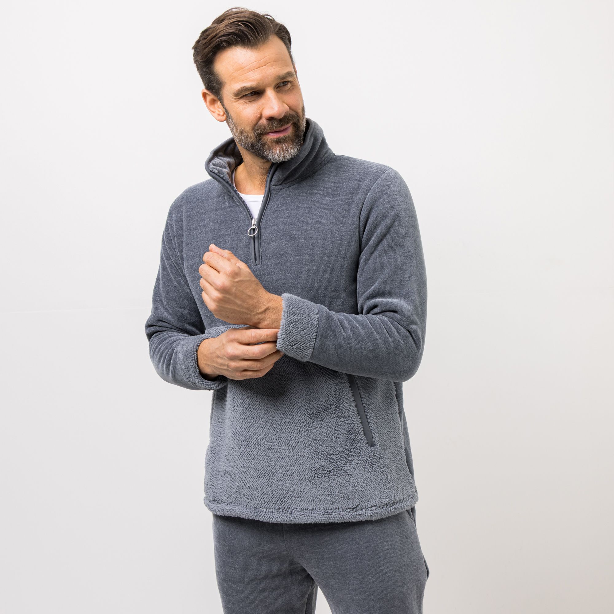 MONT CHALET Herren-Pullover Troyer-Form Mikrofaser Edelplüsch Eingrifftaschen