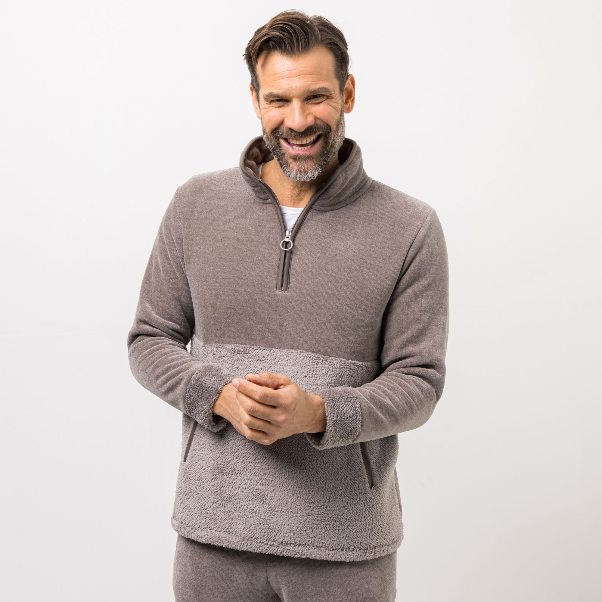 MONT CHALET Herren-Pullover Troyer-Form Mikrofaser Edelplüsch Eingrifftaschen