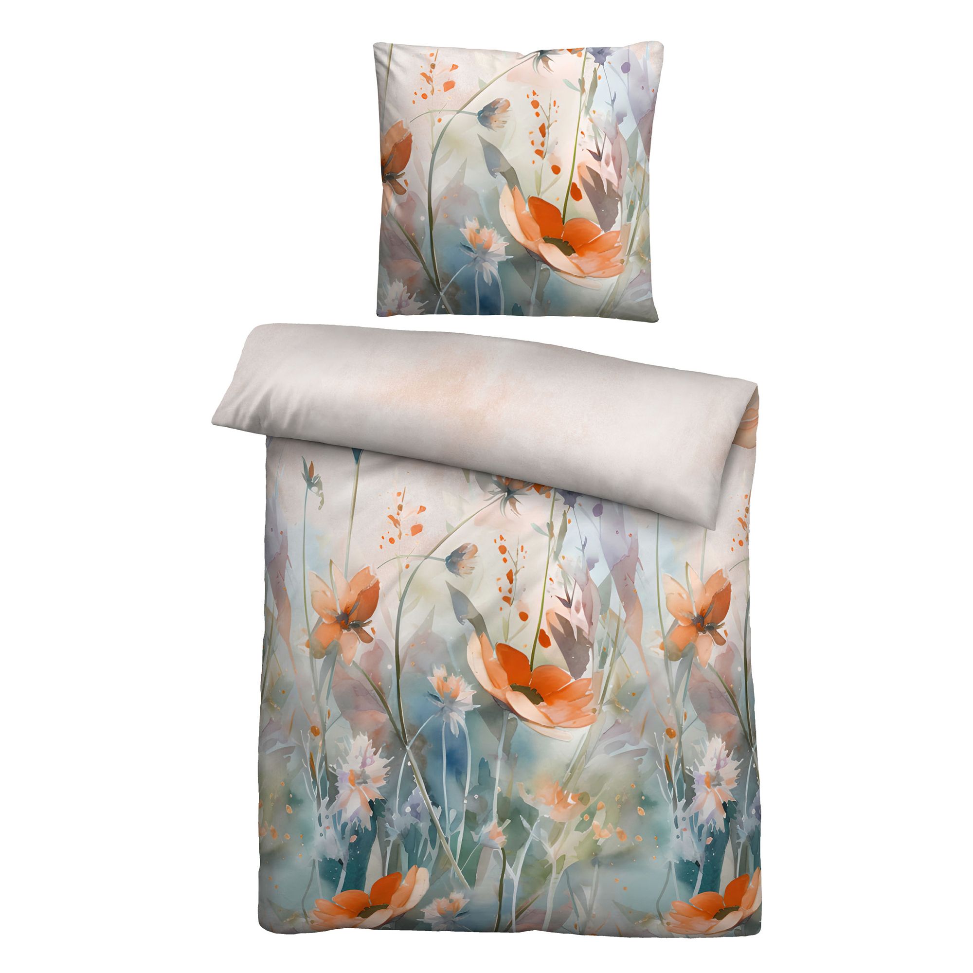 biberna® Wendebettwäsche Wildblumen Baumwoll Linon Einzelbett, 2tlg.