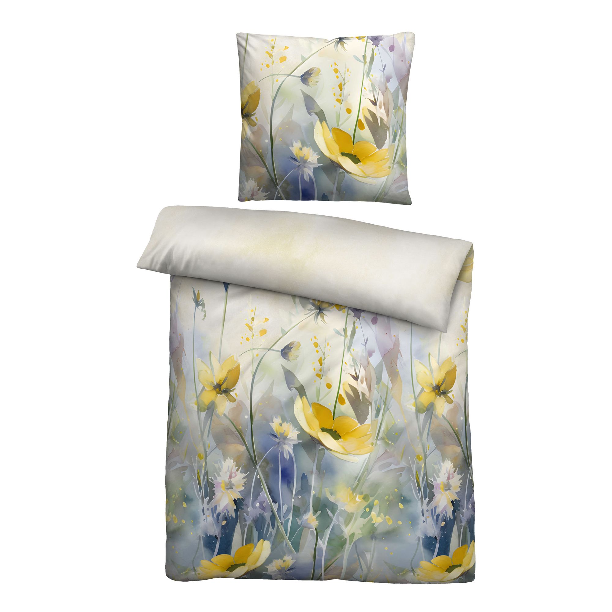 biberna® Wendebettwäsche Wildblumen Baumwoll Linon Einzelbett, 2tlg.