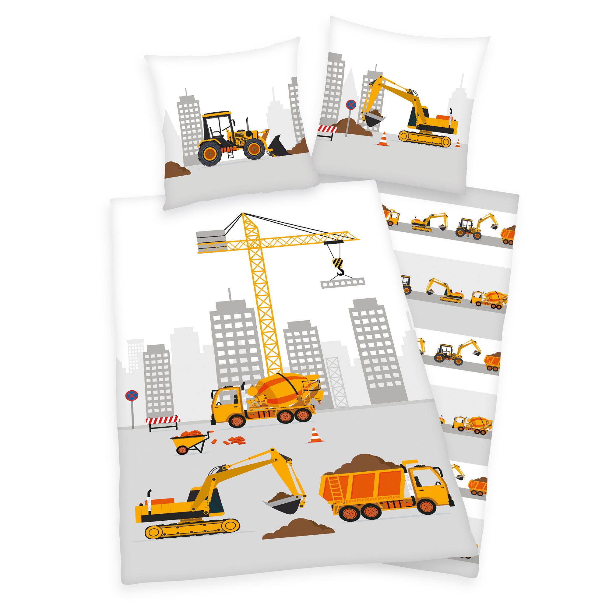 Young Collection Wendebettwäsche Baustellen-Motiv Baumwoll Renforcé Einzelbett, 2tlg.