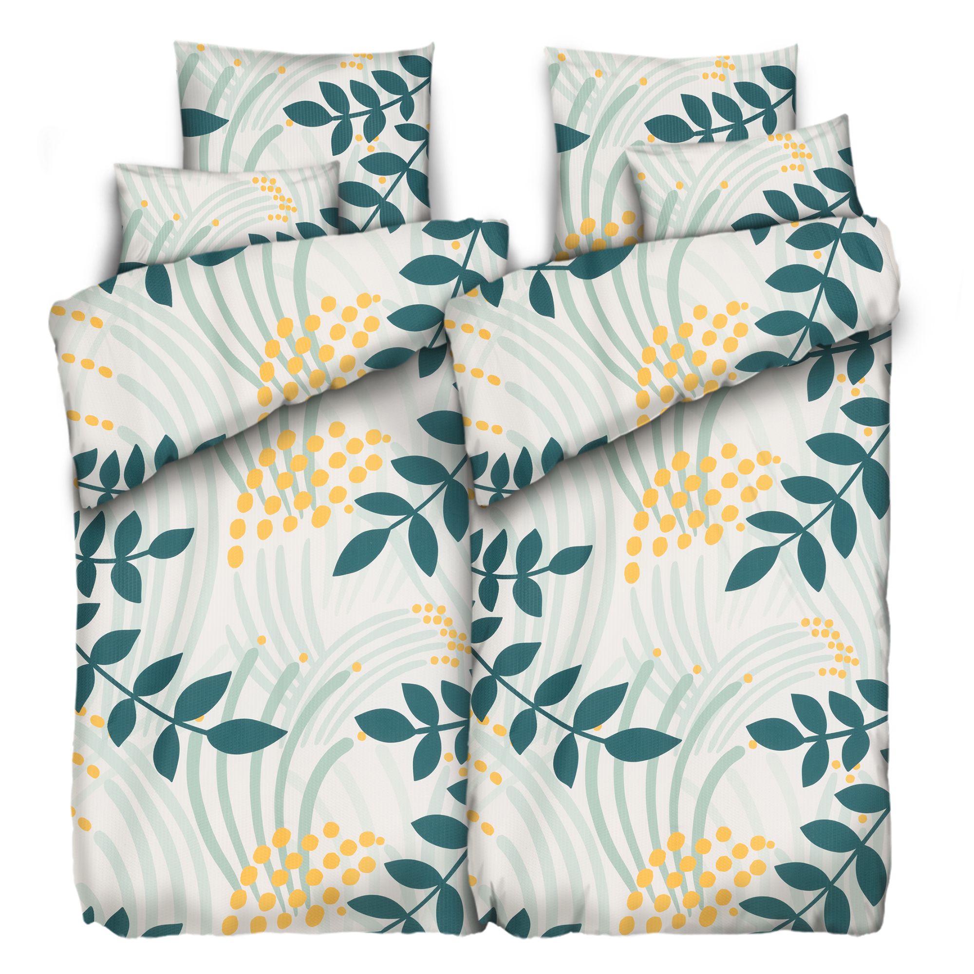 SOFT WAVE Bettwäsche Ranken & Blätter Mikrofaser Seersucker Doppelbett, 6tlg.