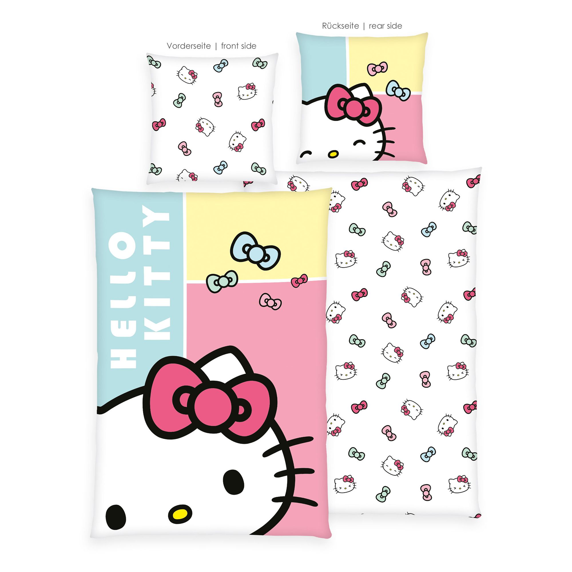 Hello Kitty Wendebettwäsche bunte Schleifen Baumwoll Renforcé Einzelbett, 2tlg.