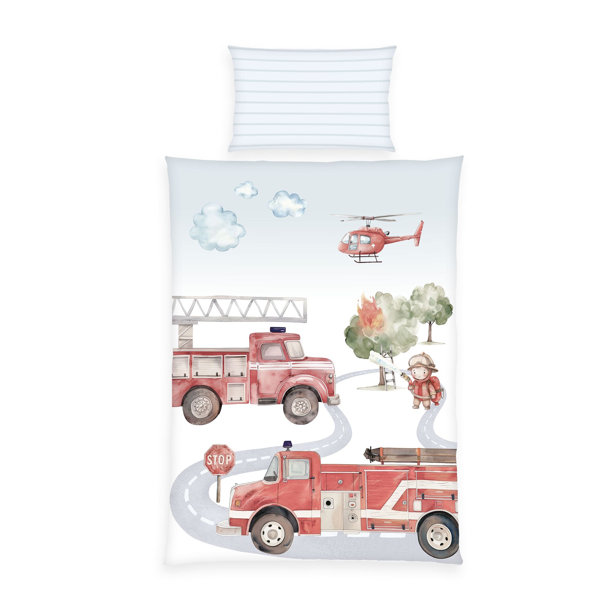 babybest® Wendebettwäsche Feuerwehr Baumwoll Renforcé Einzelbett, 2tlg.