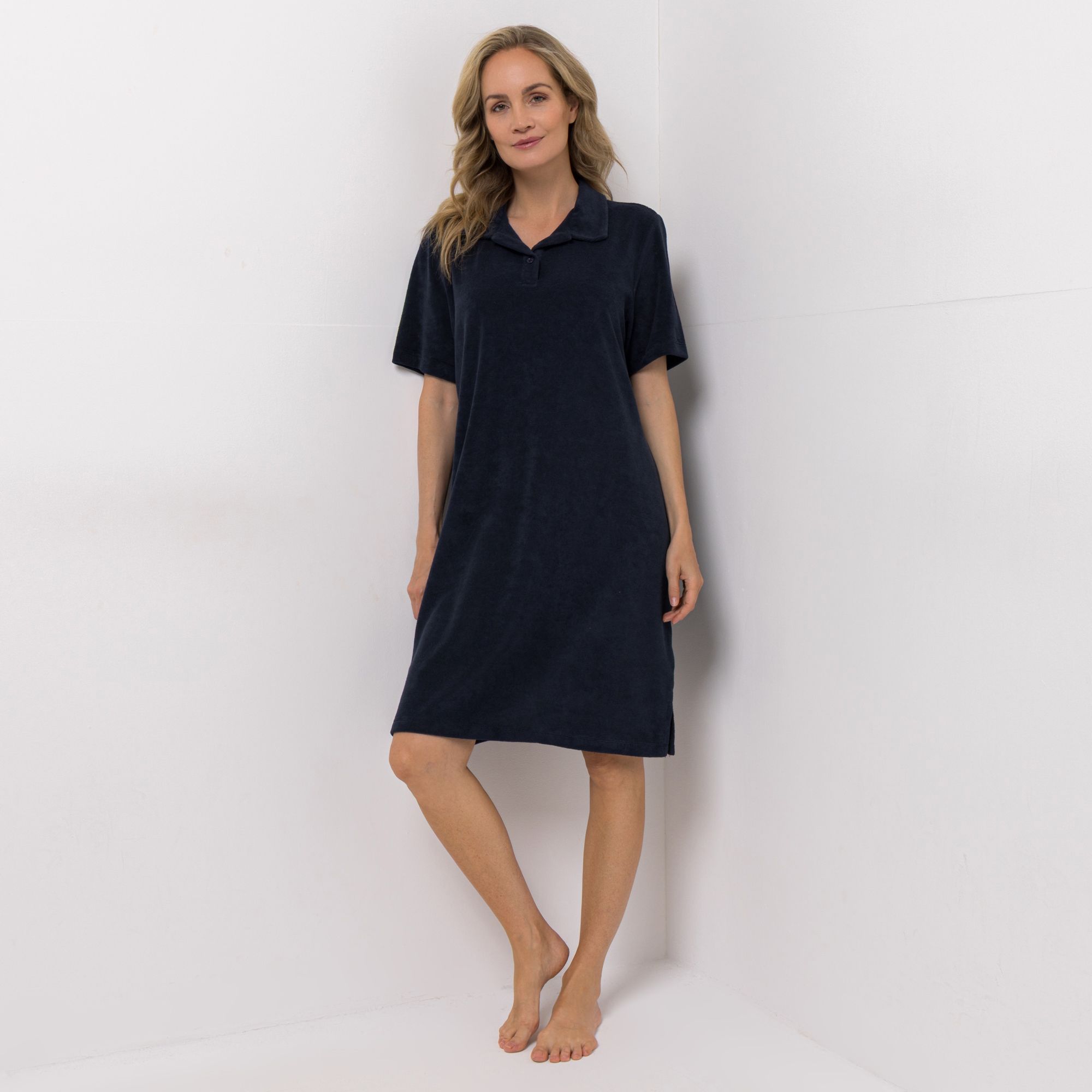 NACHTIGALL Hauskleid uni Frottée-Qualität 1/2-Arm figurumspielend