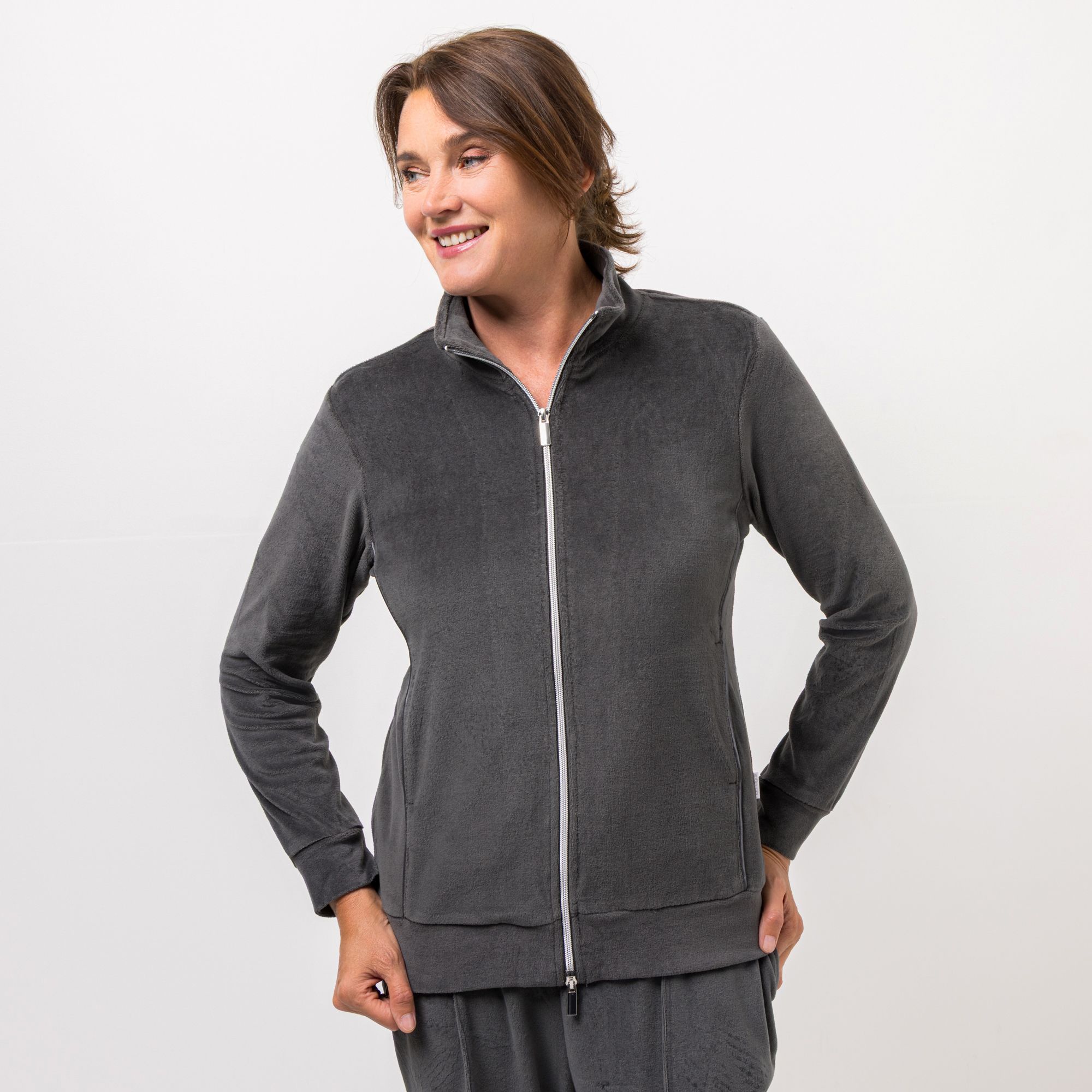 NACHTIGALL Homewear Damen-Jacke 2-Wege-Reißverschluss Baumwoll Nicki leger weit