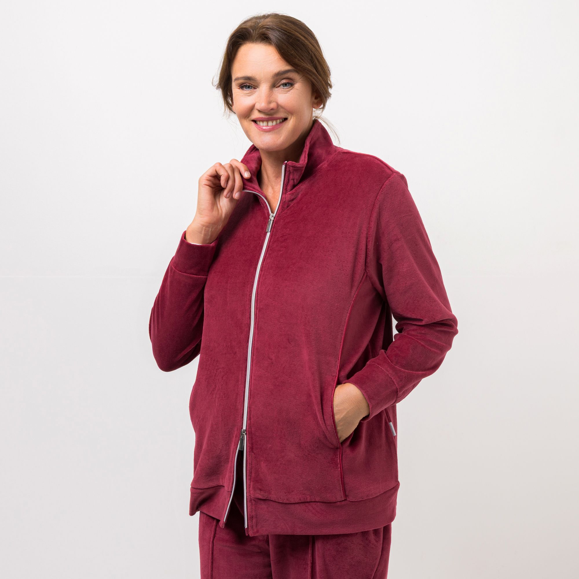 NACHTIGALL Homewear Damen-Jacke 2-Wege-Reißverschluss Baumwoll Nicki leger weit