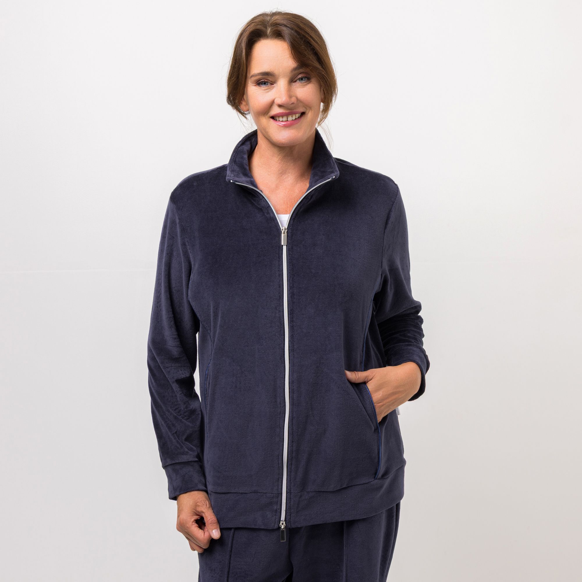 NACHTIGALL Homewear Damen-Jacke 2-Wege-Reißverschluss Baumwoll Nicki leger weit