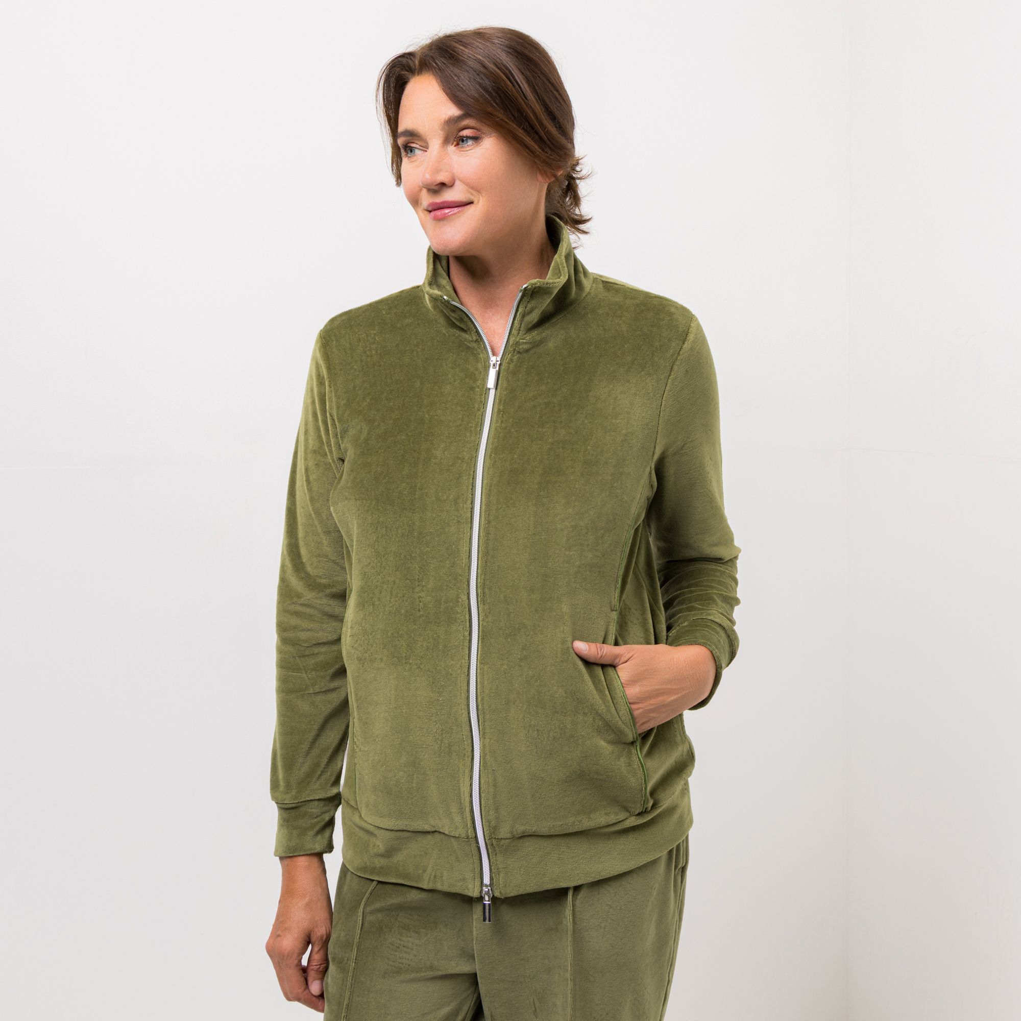 NACHTIGALL Homewear Damen-Jacke 2-Wege-Reißverschluss Baumwoll Nicki leger weit