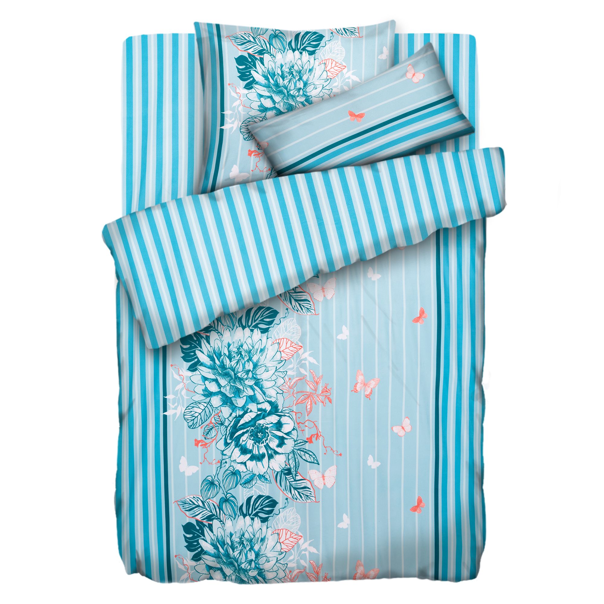 JERYMOOD extra soft Wendebettwäsche Blumenranke/Streifen Mikrofaser Jersey Einzelbett, 4tlg.