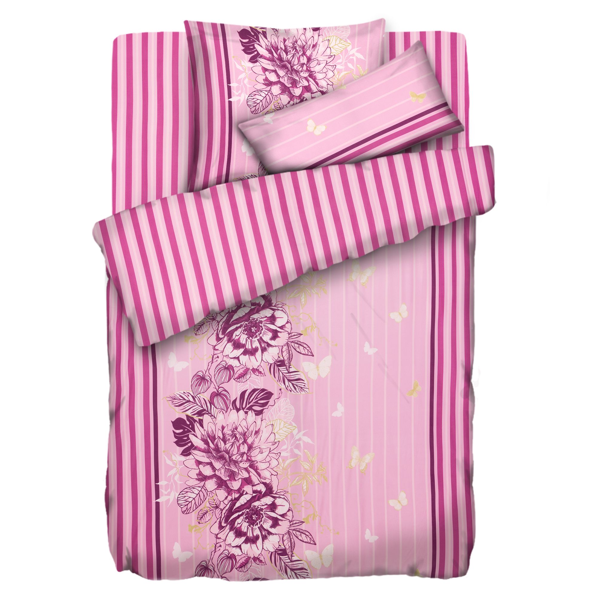 JERYMOOD extra soft Wendebettwäsche Blumenranke/Streifen Mikrofaser Jersey Einzelbett, 4tlg.