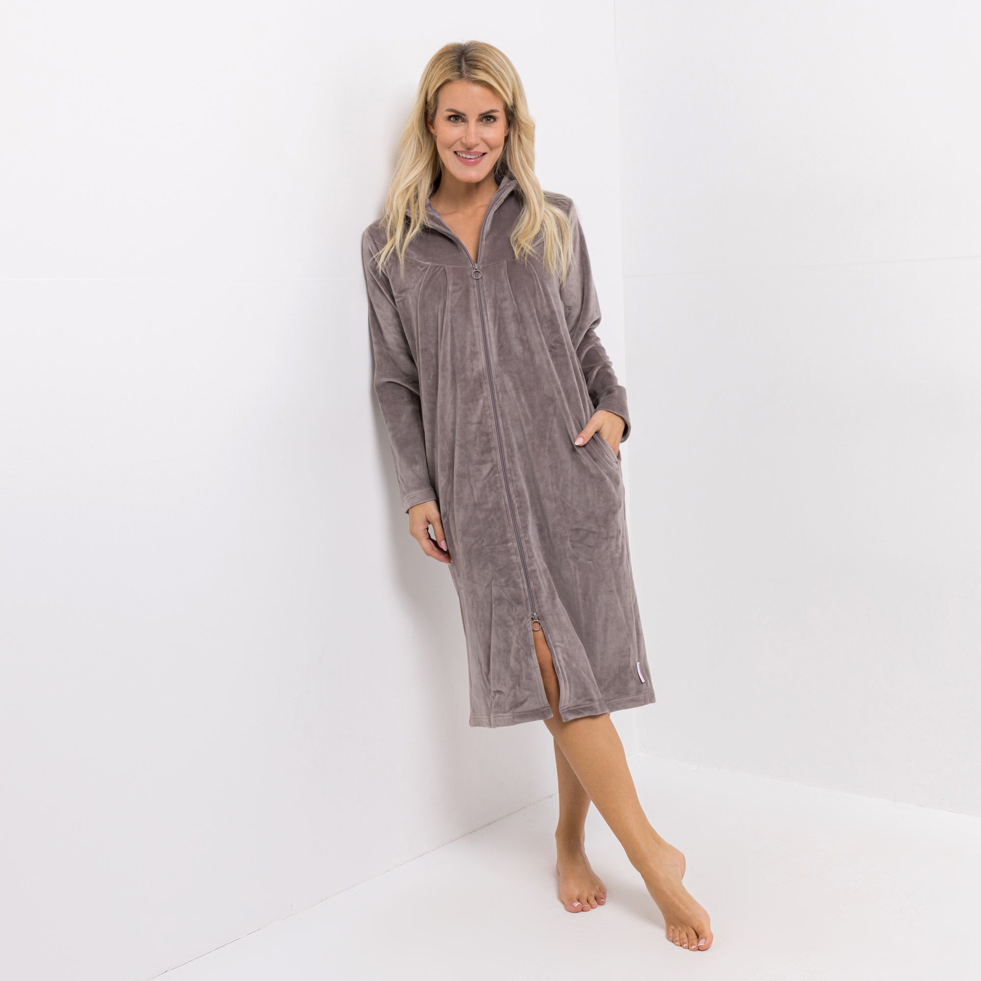 MONT CHALET Damen-Hauskleid uni Mikrofaser Samtfell fließende Form