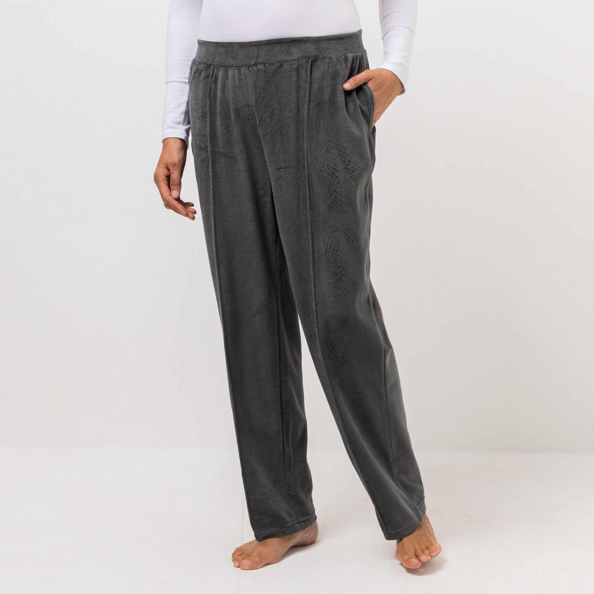 NACHTIGALL Homewear Damen-Hose 2 Taschen Baumwoll Nicki gerader Beinverlauf